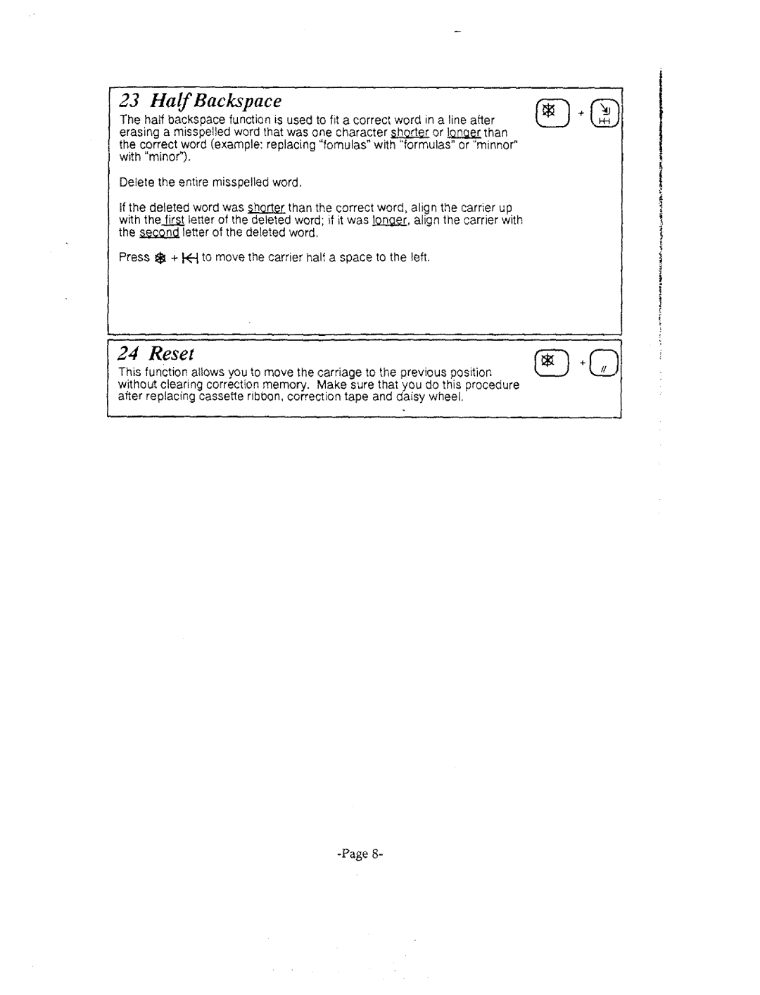 Brother GX-6750, AX-325 manual Half Backspace 