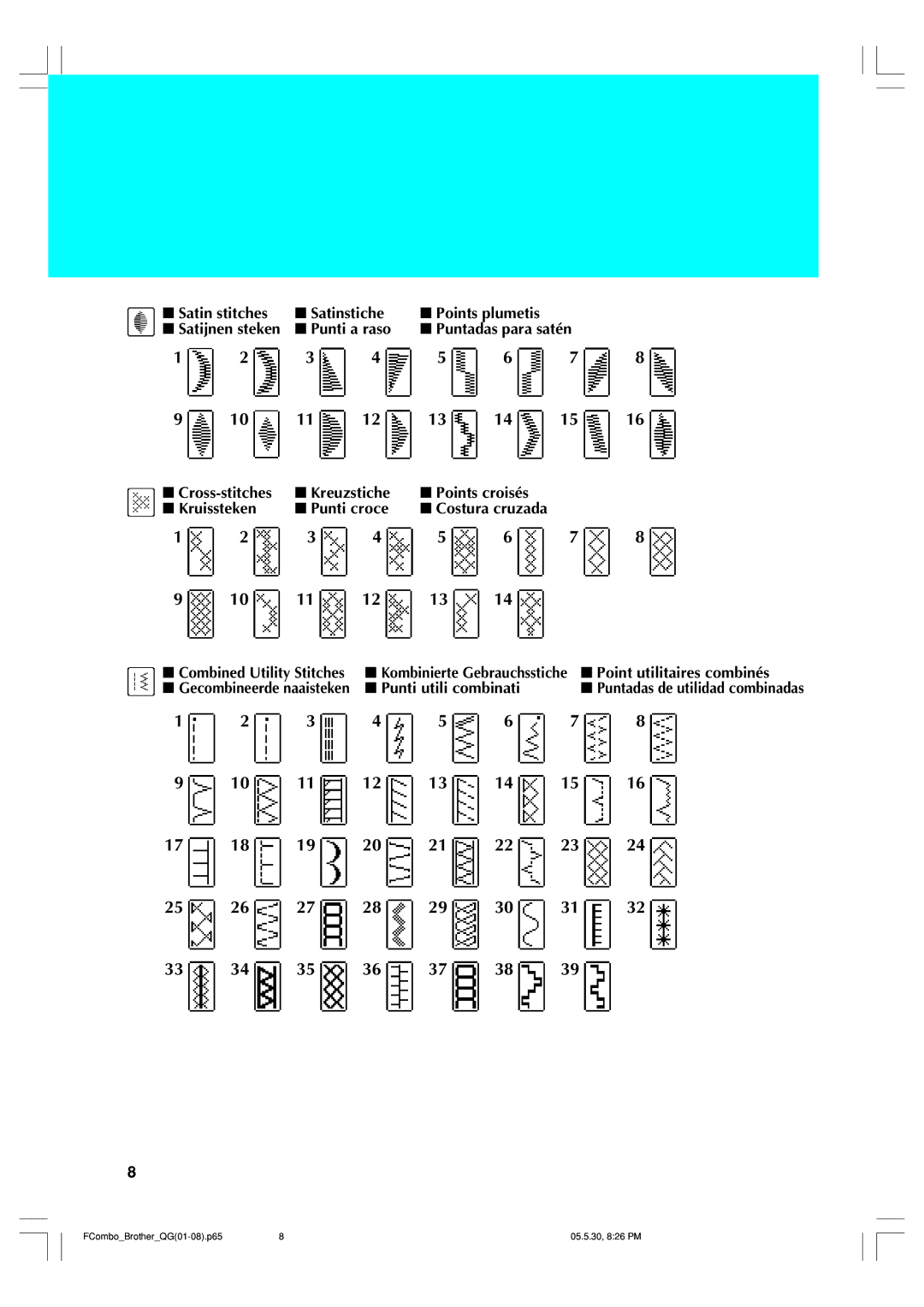 Brother H1-H4, 882-U10 manual Satin stitches Satinstiche Points plumetis 