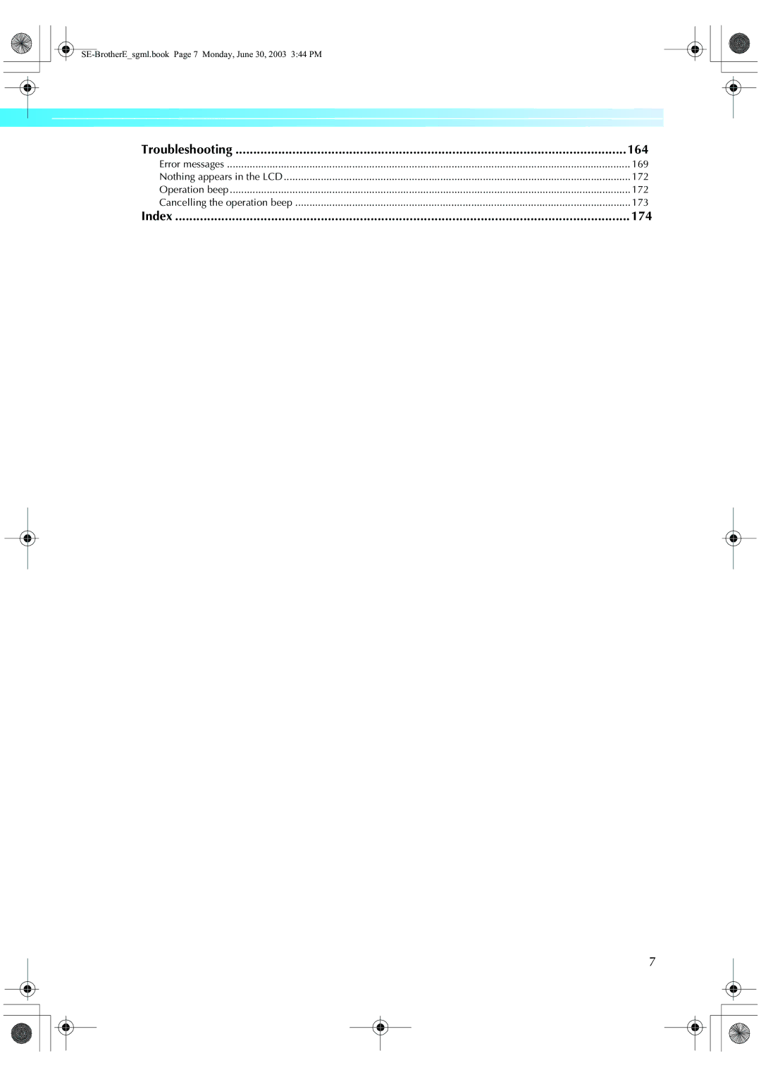 Brother HE 120 operation manual Troubleshooting, Index 