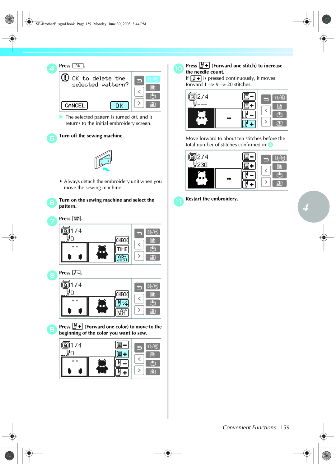 Brother HE 120 operation manual ETurn off the sewing machine 