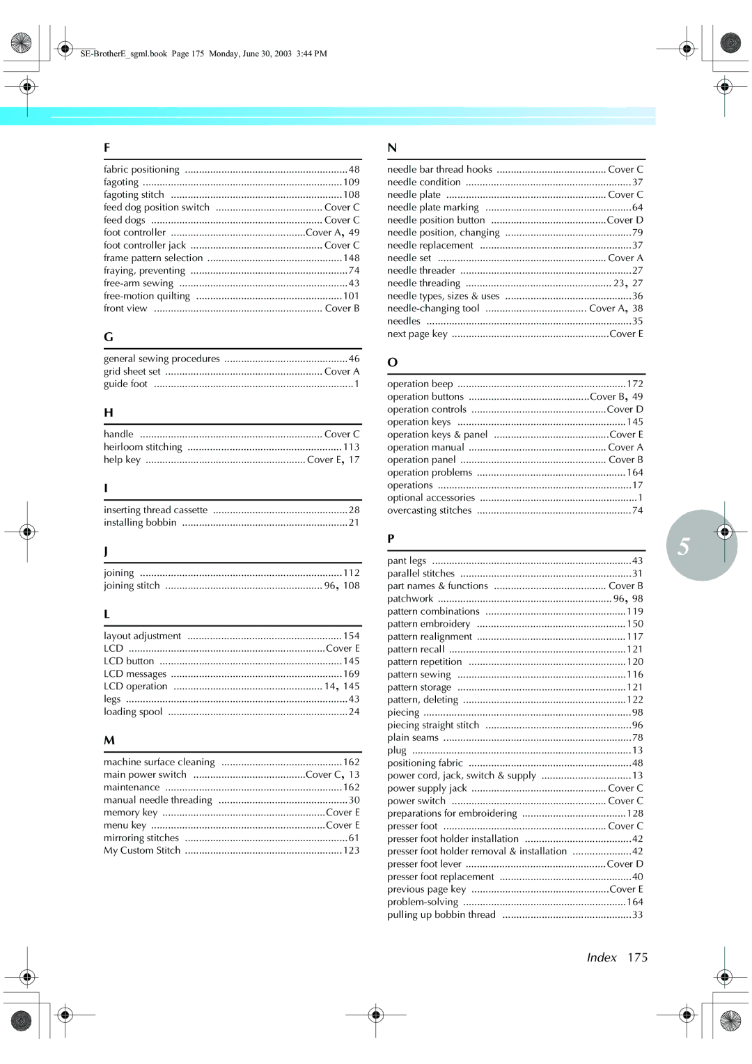 Brother HE 120 operation manual Index 