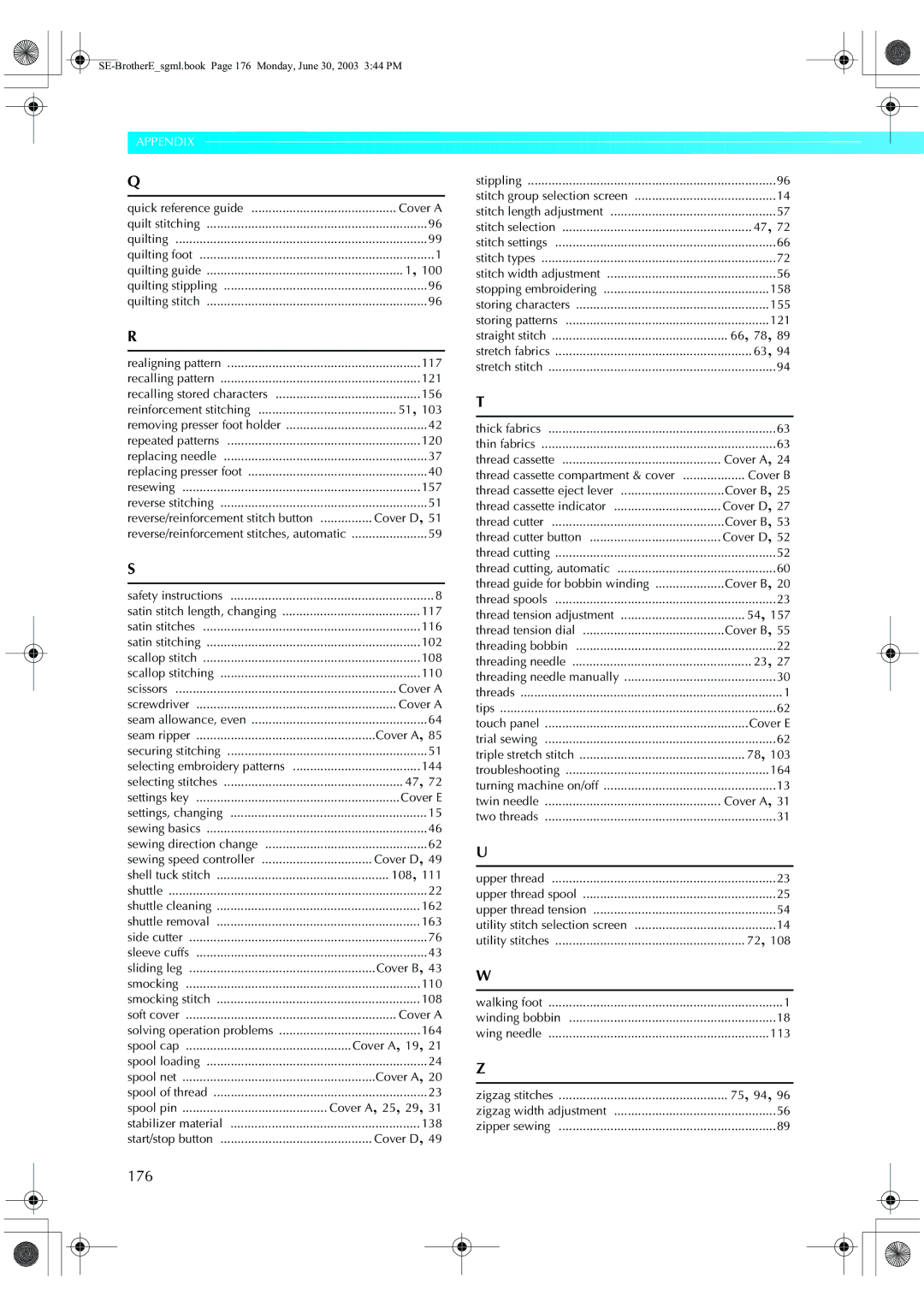 Brother HE 120 operation manual 176, 66, 78 