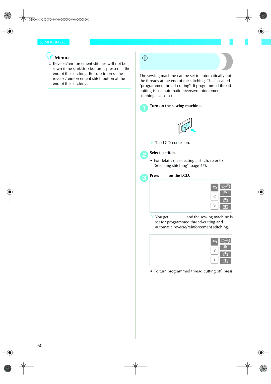 Brother HE 120 operation manual Automatically cutting the thread 