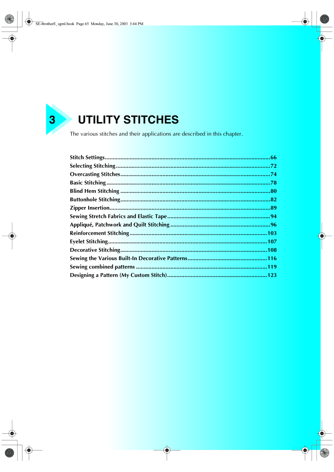 Brother HE 120 operation manual Utility Stitches 