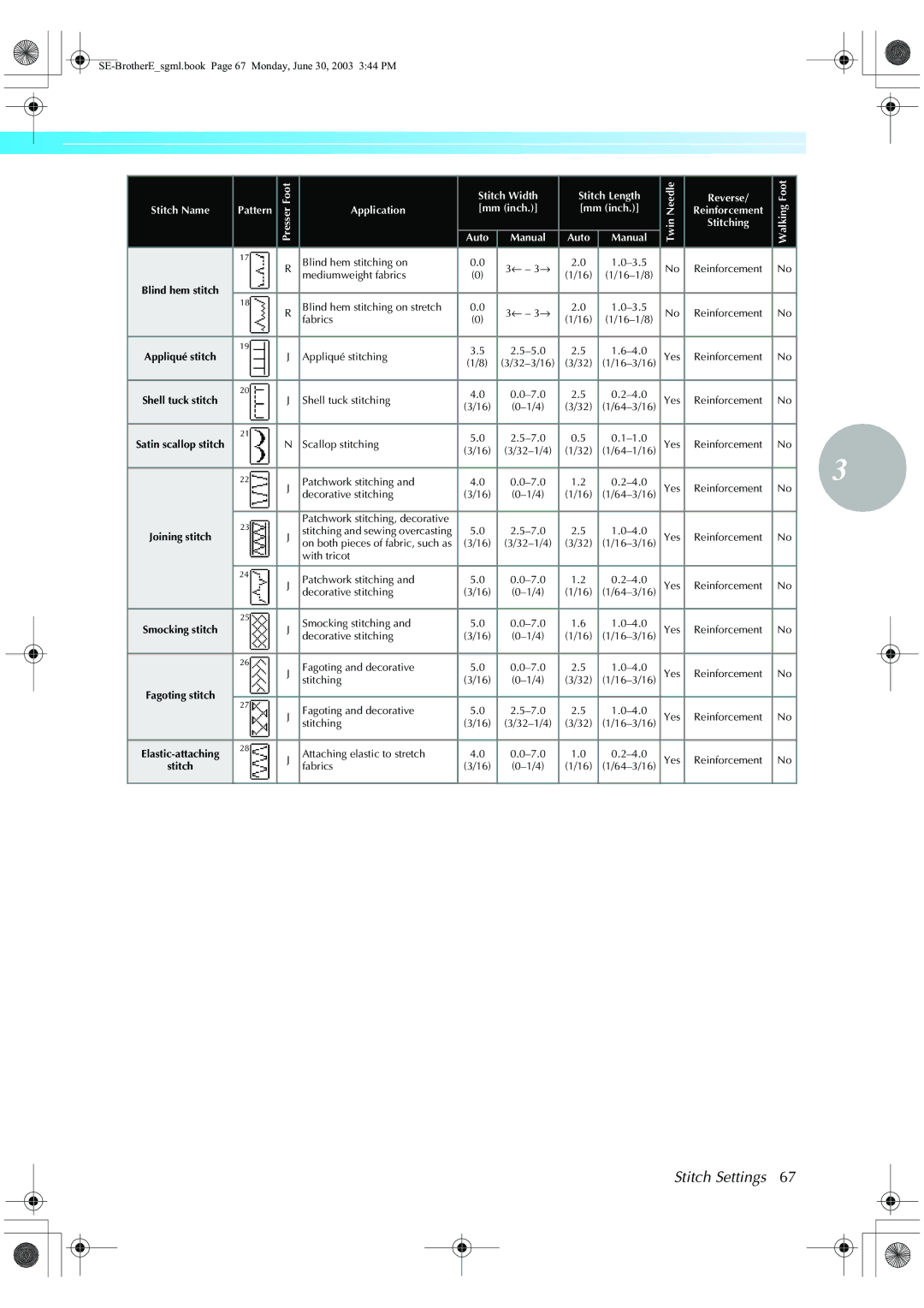 Brother HE 120 operation manual Stitch Settings 