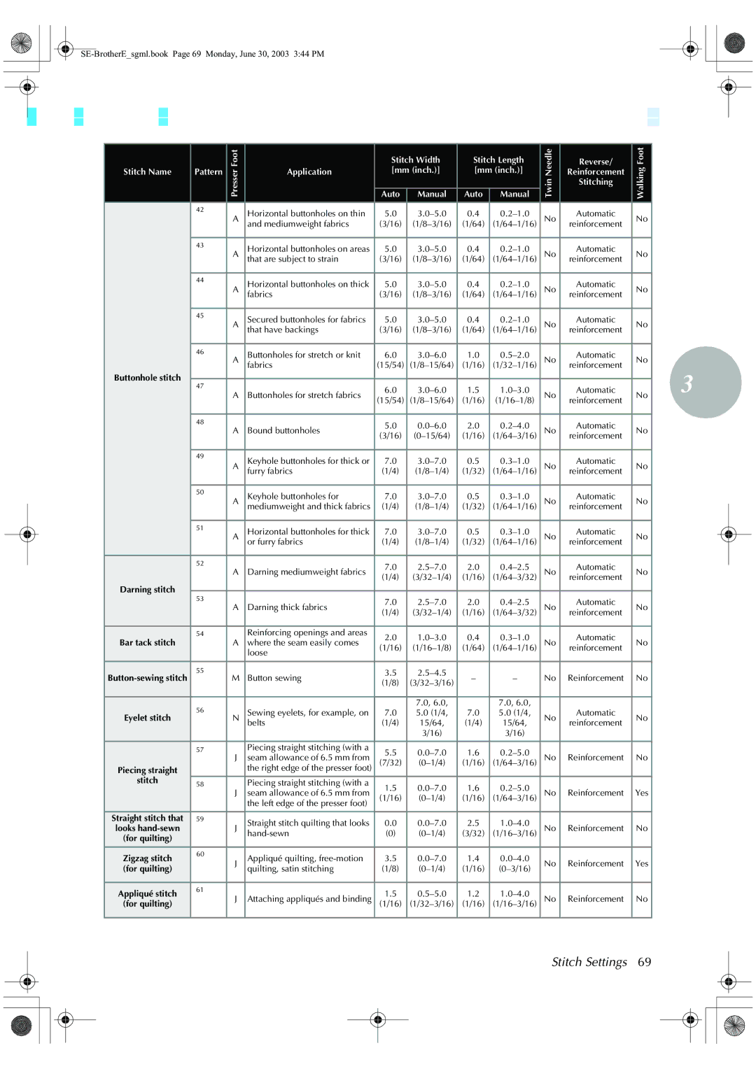 Brother HE 120 operation manual Stitch Settings 