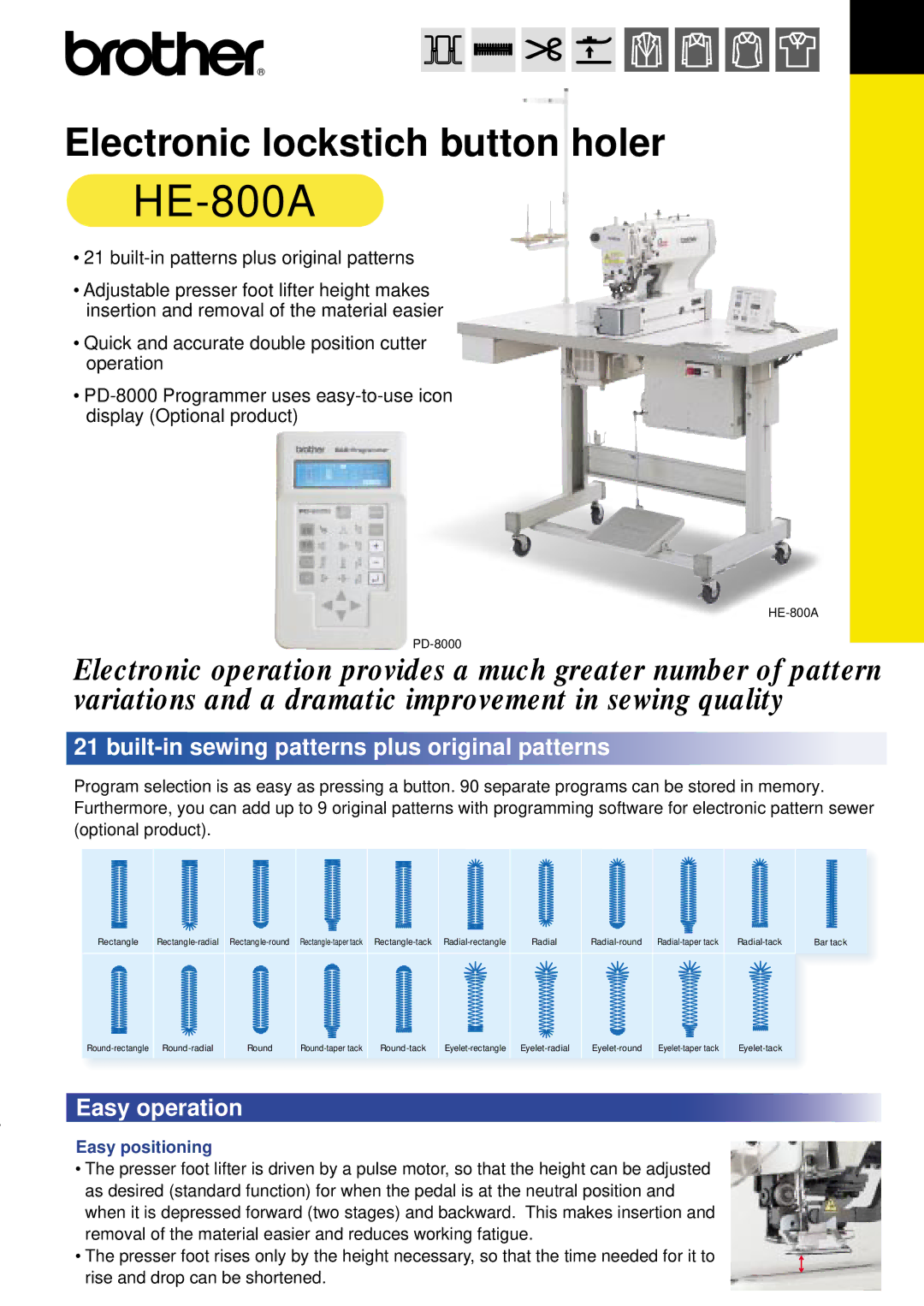 Brother HE-800A manual Built-in sewing patterns plus original patterns, Easy operation, Easy positioning 