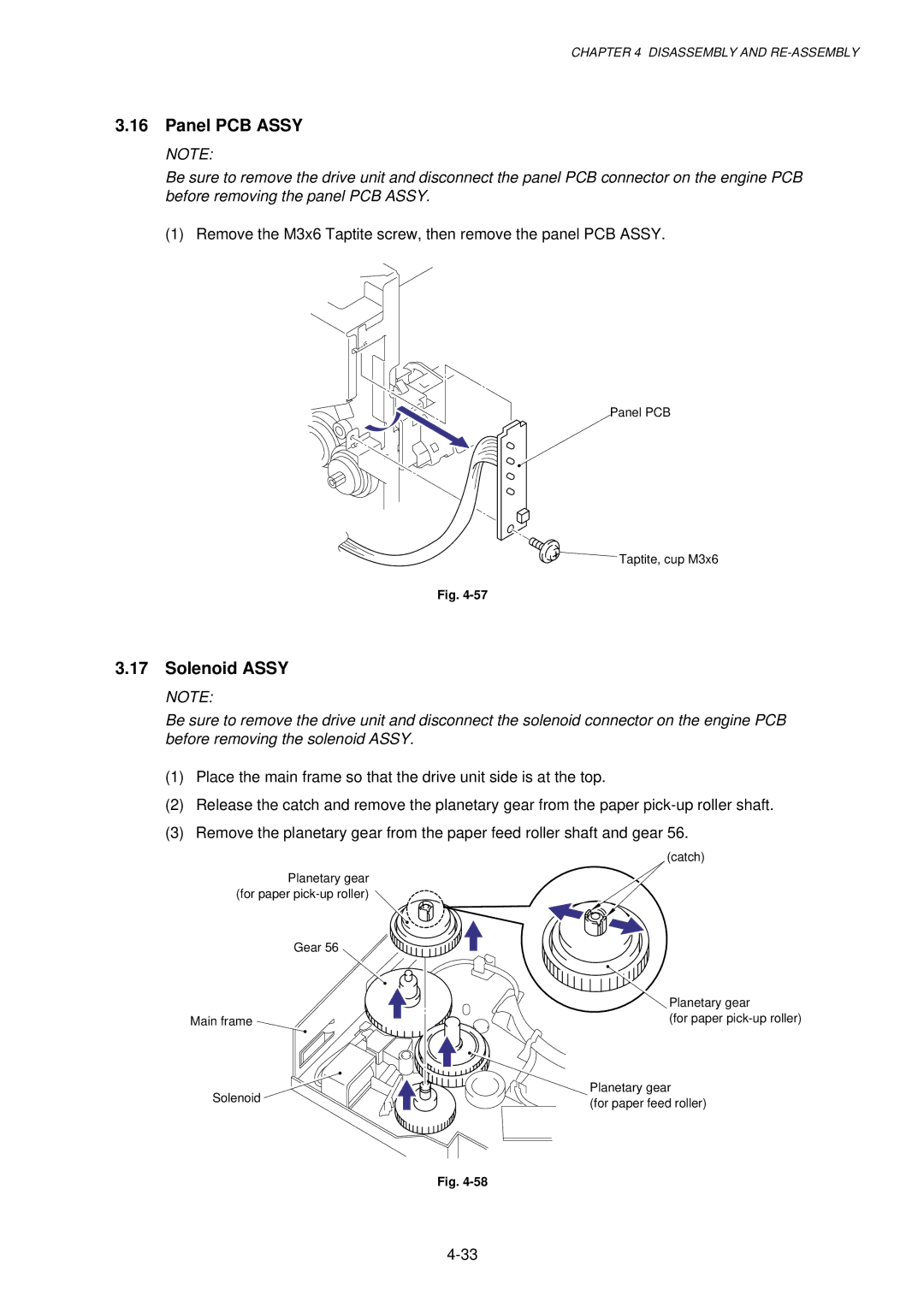 Brother 1240, HL-1030, 1250 service manual Panel PCB Assy, Solenoid Assy 