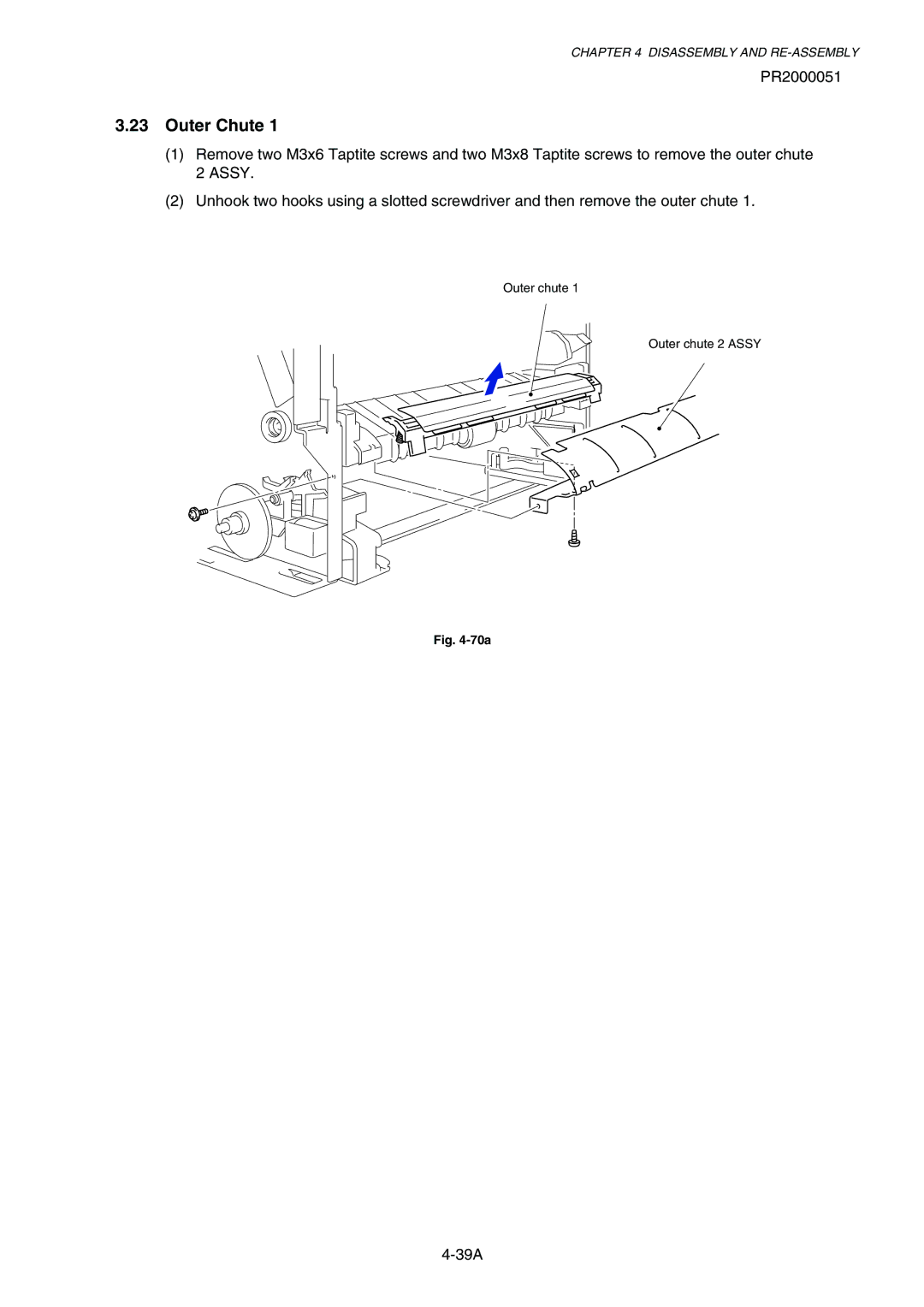 Brother 1250, HL-1030, 1240 service manual Outer Chute, 70a 