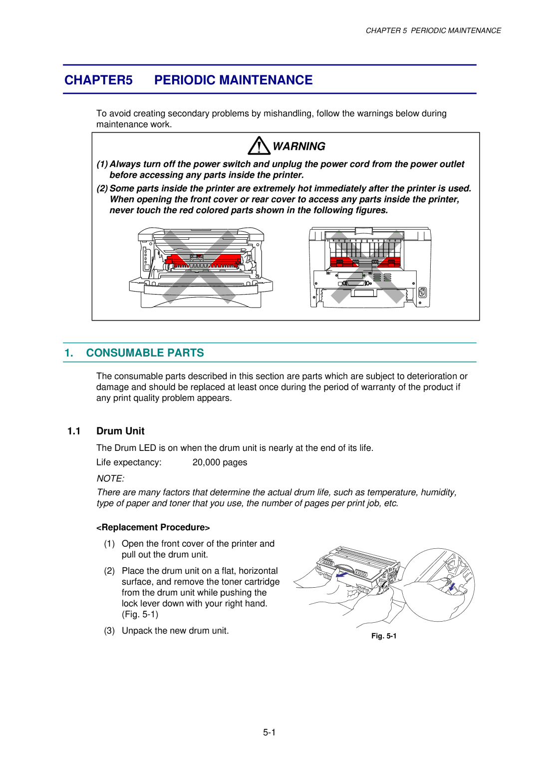 Brother 1240, HL-1030, 1250 service manual Consumable Parts, Replacement Procedure 