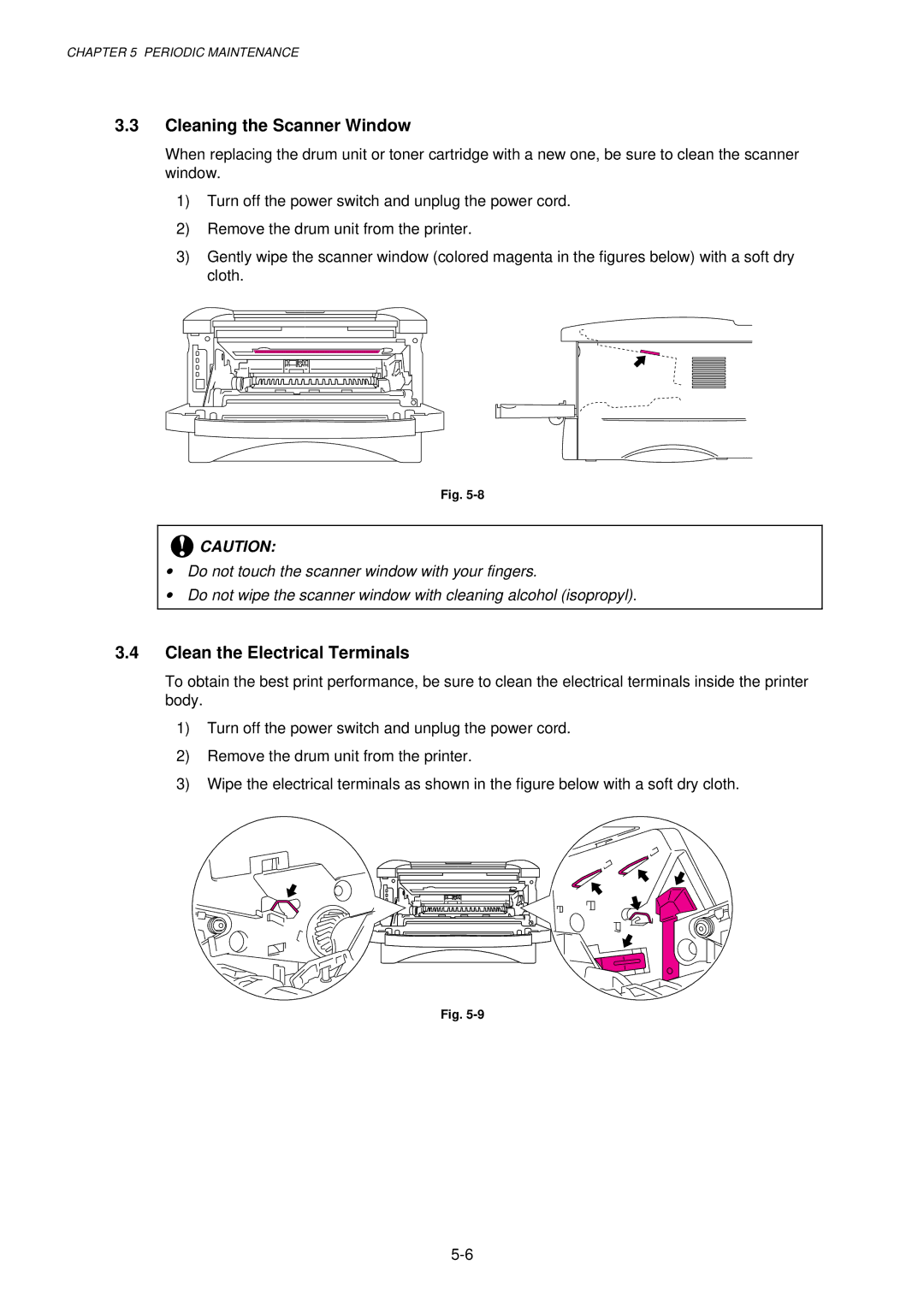 Brother HL-1030, 1240, 1250 service manual Cleaning the Scanner Window, Clean the Electrical Terminals 