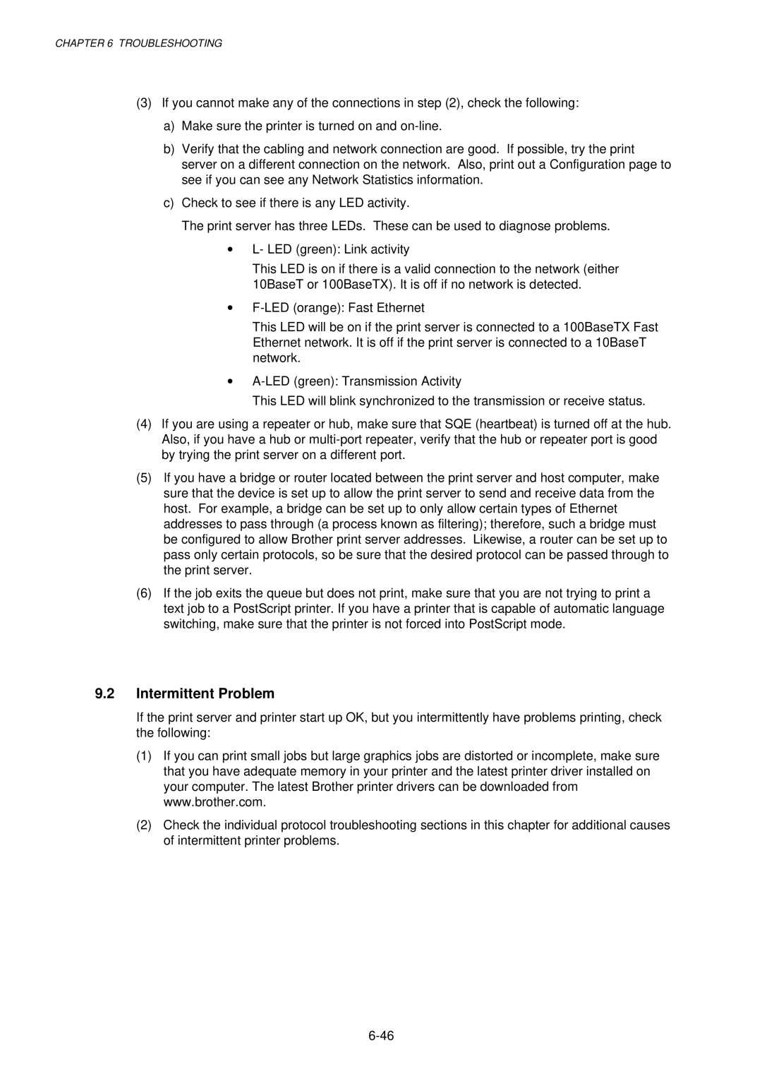 Brother HL-1030, 1240, 1250 service manual Intermittent Problem 