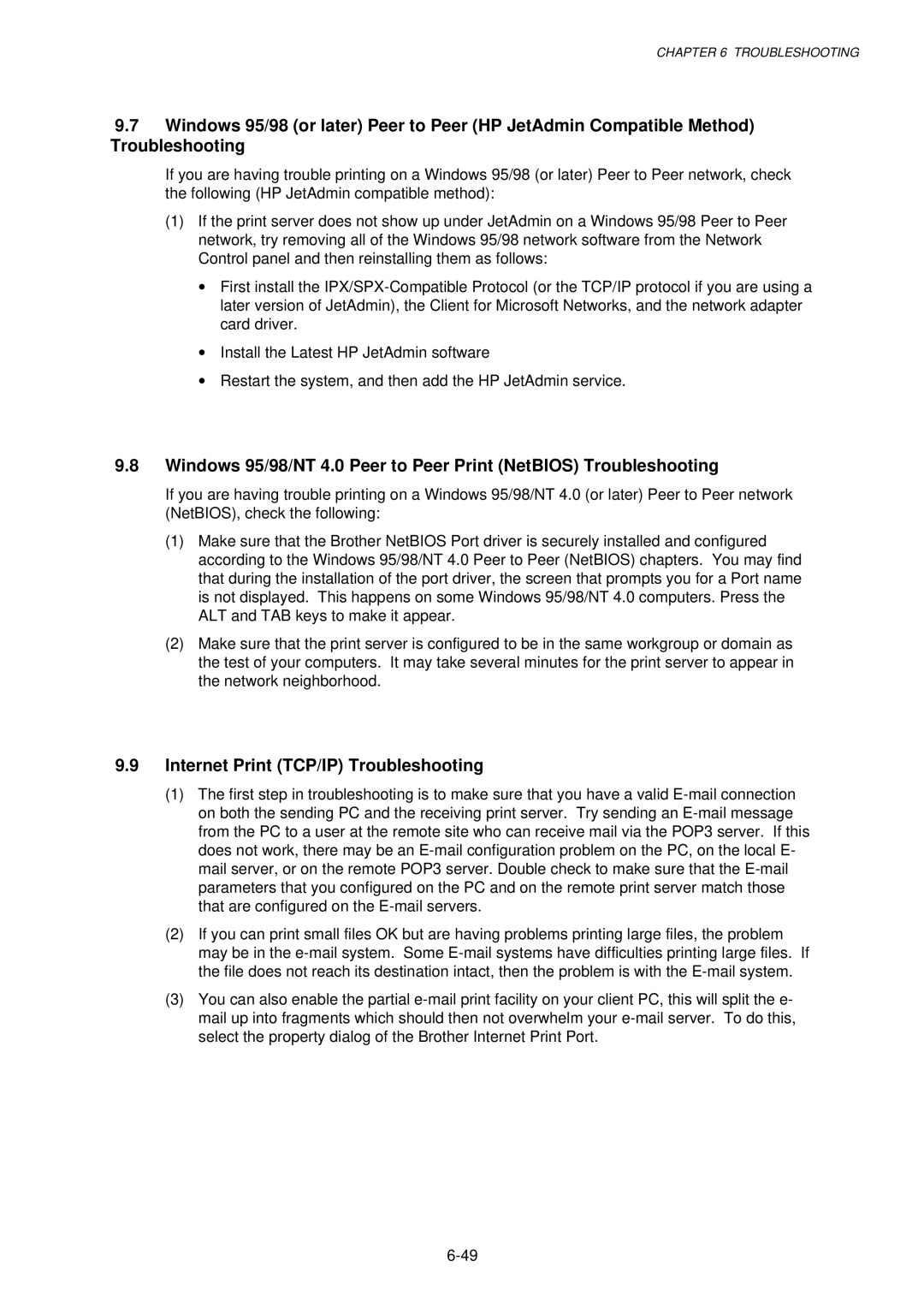 Brother HL-1030, 1240, 1250 service manual Internet Print TCP/IP Troubleshooting 