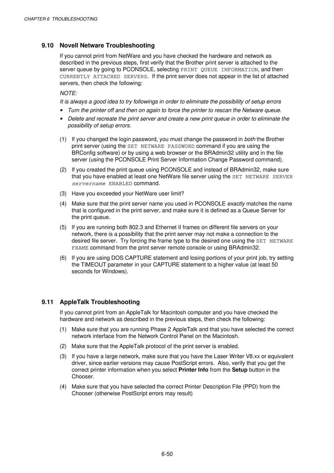 Brother 1240, HL-1030, 1250 service manual Novell Netware Troubleshooting, AppleTalk Troubleshooting 