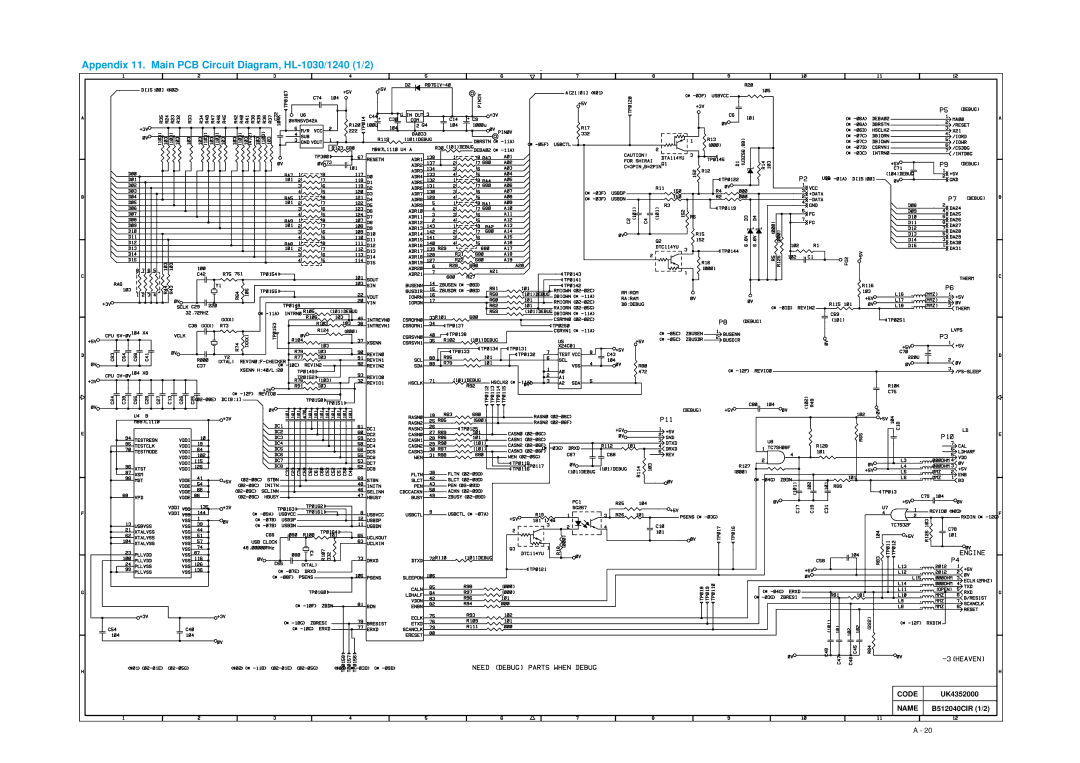 Brother 1250 service manual Appendix 11. Main PCB Circuit Diagram, HL-1030/1240 1/2 