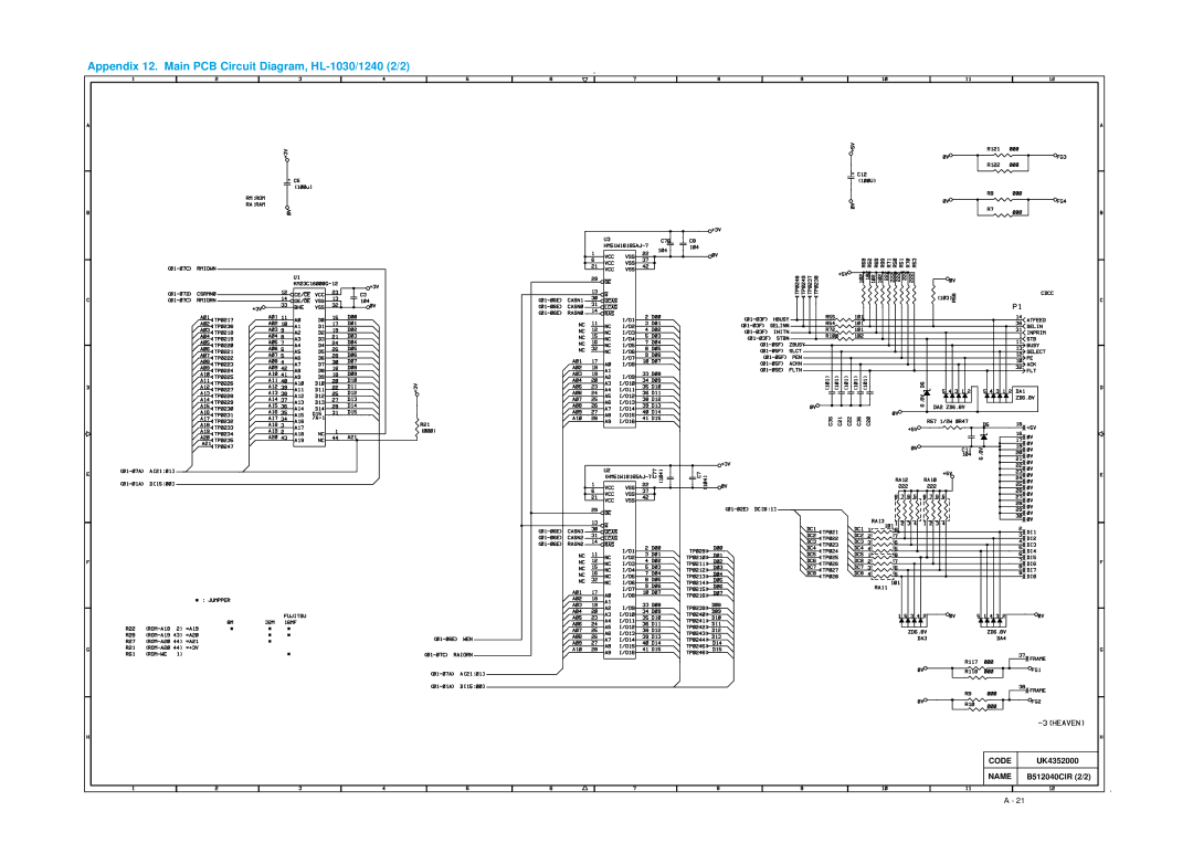 Brother 1250 service manual Appendix 12. Main PCB Circuit Diagram, HL-1030/1240 2/2 