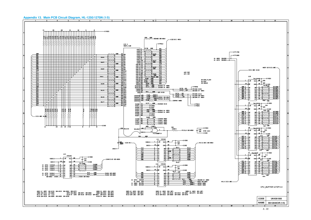 Brother HL-1030, 1240 service manual Appendix 13. Main PCB Circuit Diagram, HL-1250/1270N 1/5 