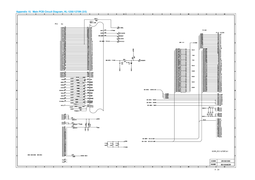 Brother 1240, HL-1030 service manual Appendix 15. Main PCB Circuit Diagram, HL-1250/1270N 3/5 