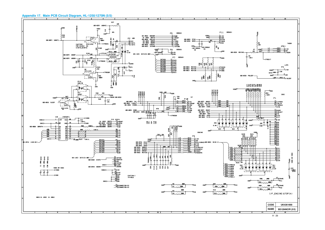 Brother HL-1030, 1240 service manual Appendix 17. Main PCB Circuit Diagram, HL-1250/1270N 5/5 