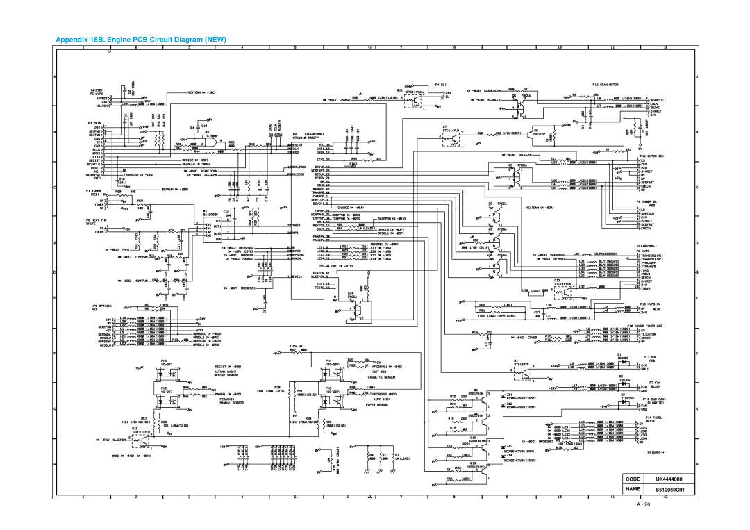 Brother 1250, HL-1030, 1240 service manual Appendix 18B. Engine PCB Circuit Diagram NEW 