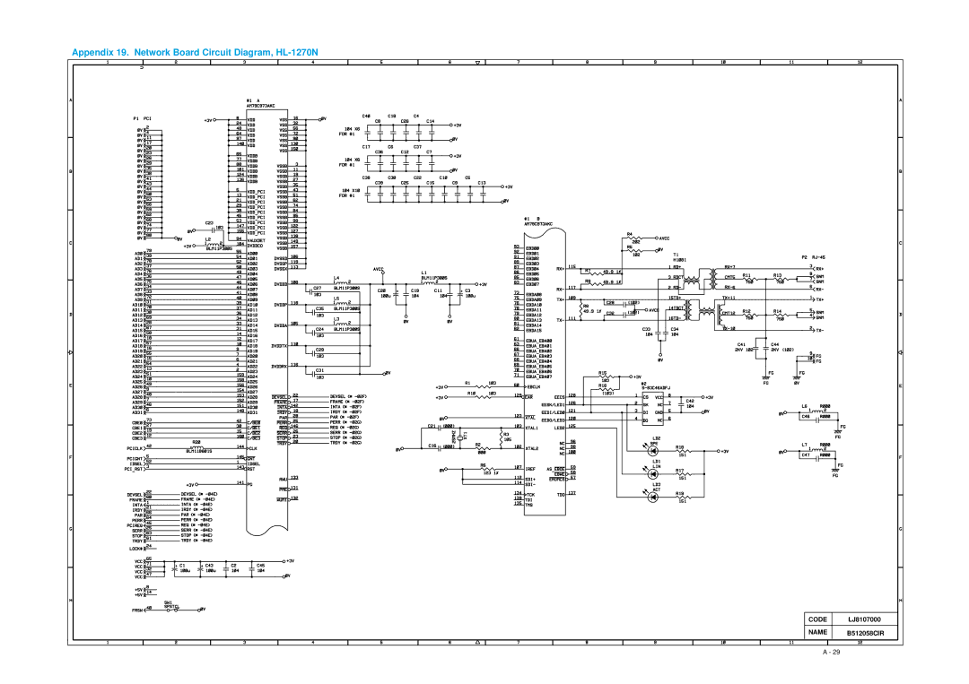 Brother HL-1030, 1240, 1250 service manual Appendix 19. Network Board Circuit Diagram, HL-1270N 