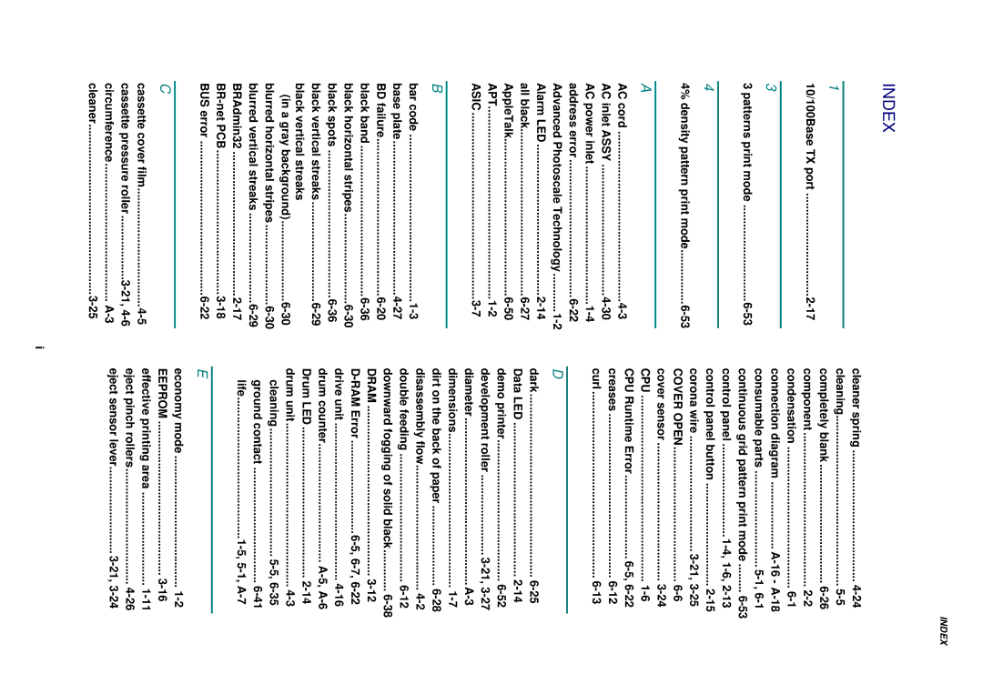 Brother HL-1030, 1240, 1250 service manual Index 