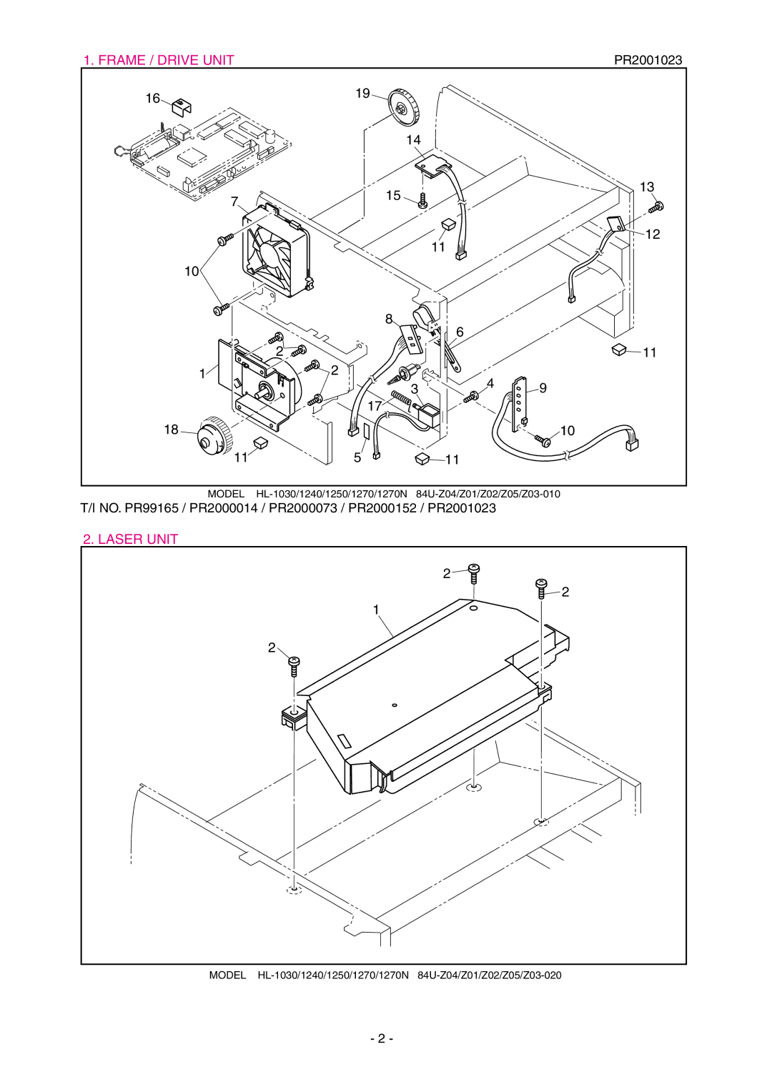 Brother 1240, HL-1030, 1250 service manual Frame / Drive Unit 