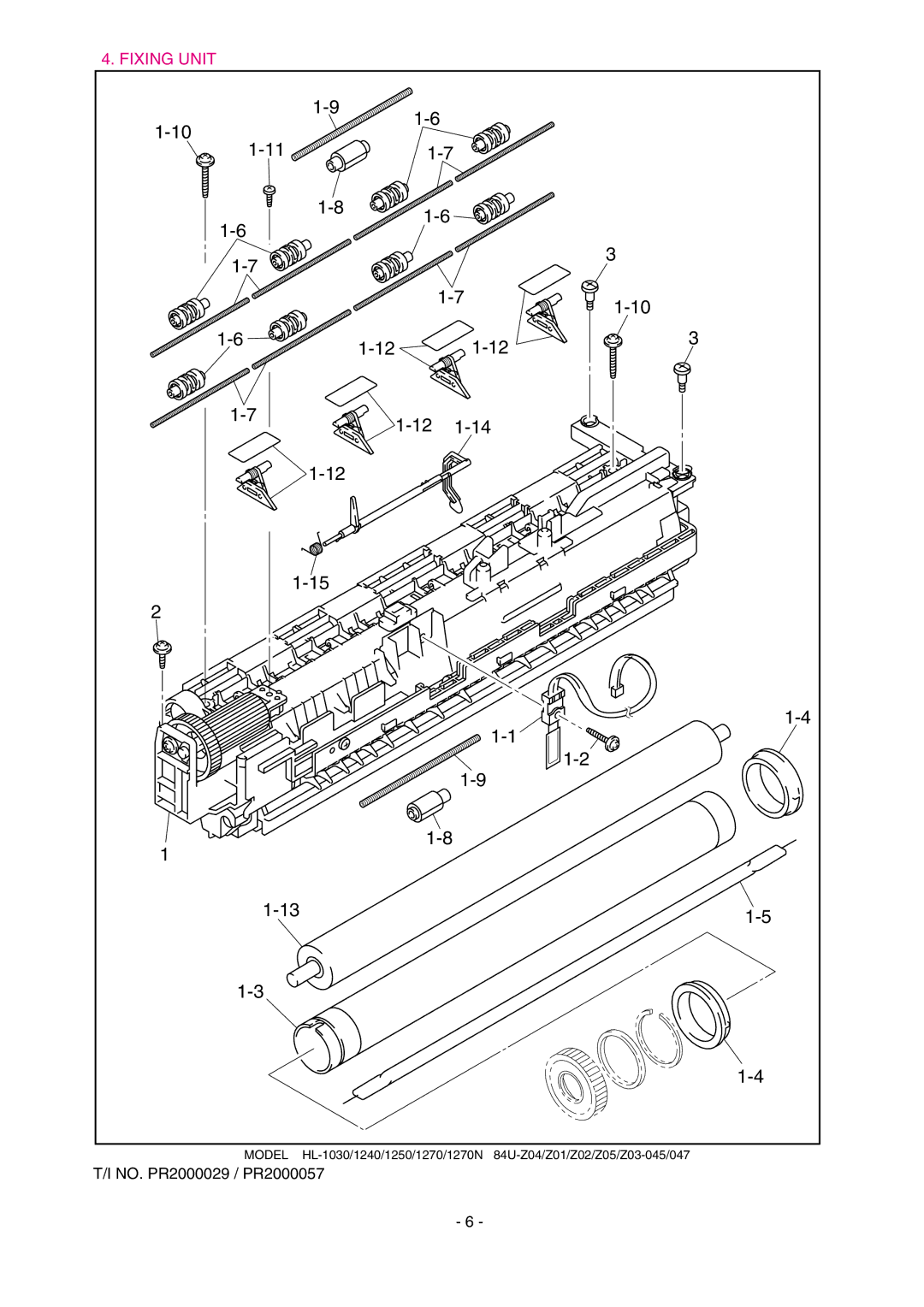 Brother 1250, HL-1030, 1240 service manual Fixing Unit 