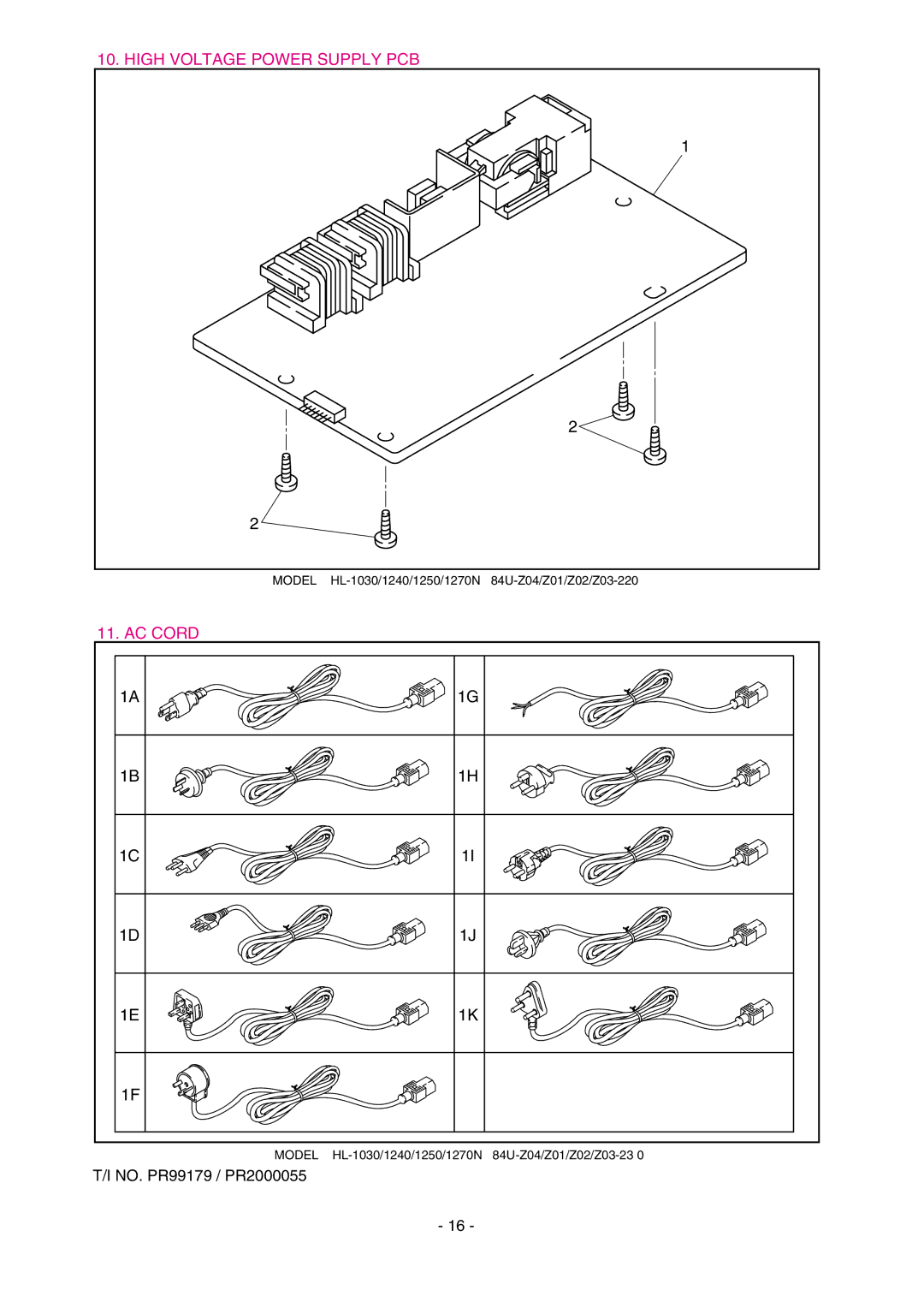 Brother 1240, HL-1030, 1250 service manual High Voltage Power Supply PCB 