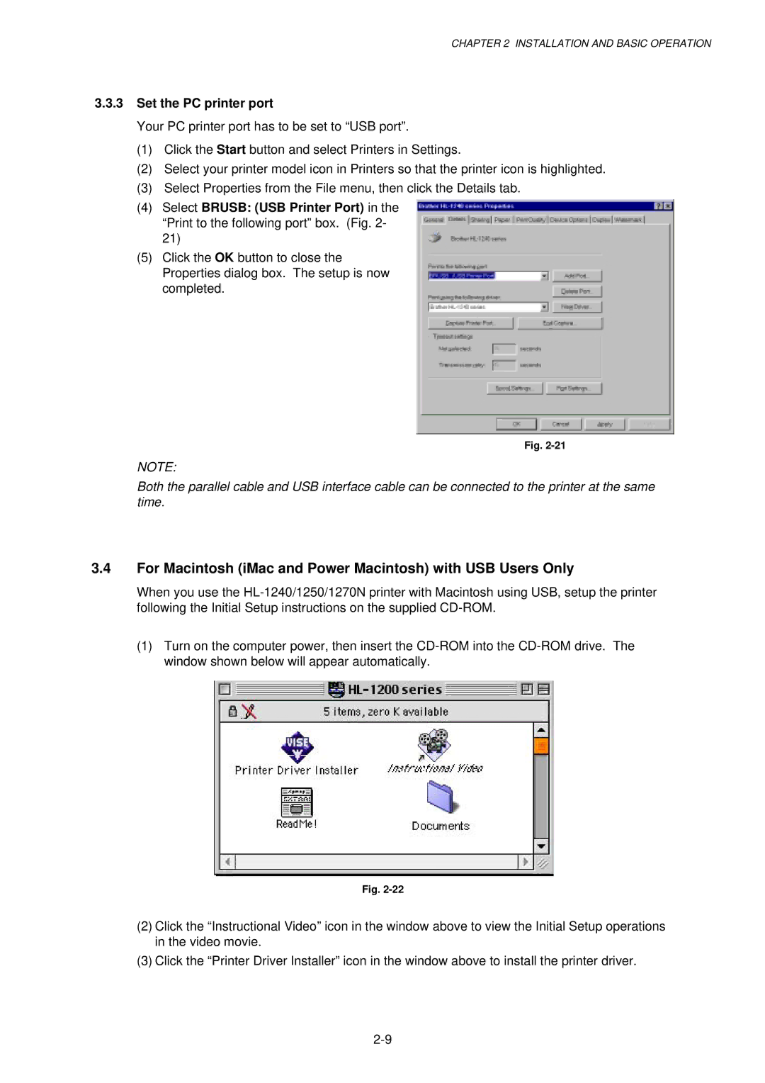 Brother HL-1030, 1240, 1250 For Macintosh iMac and Power Macintosh with USB Users Only, Set the PC printer port 