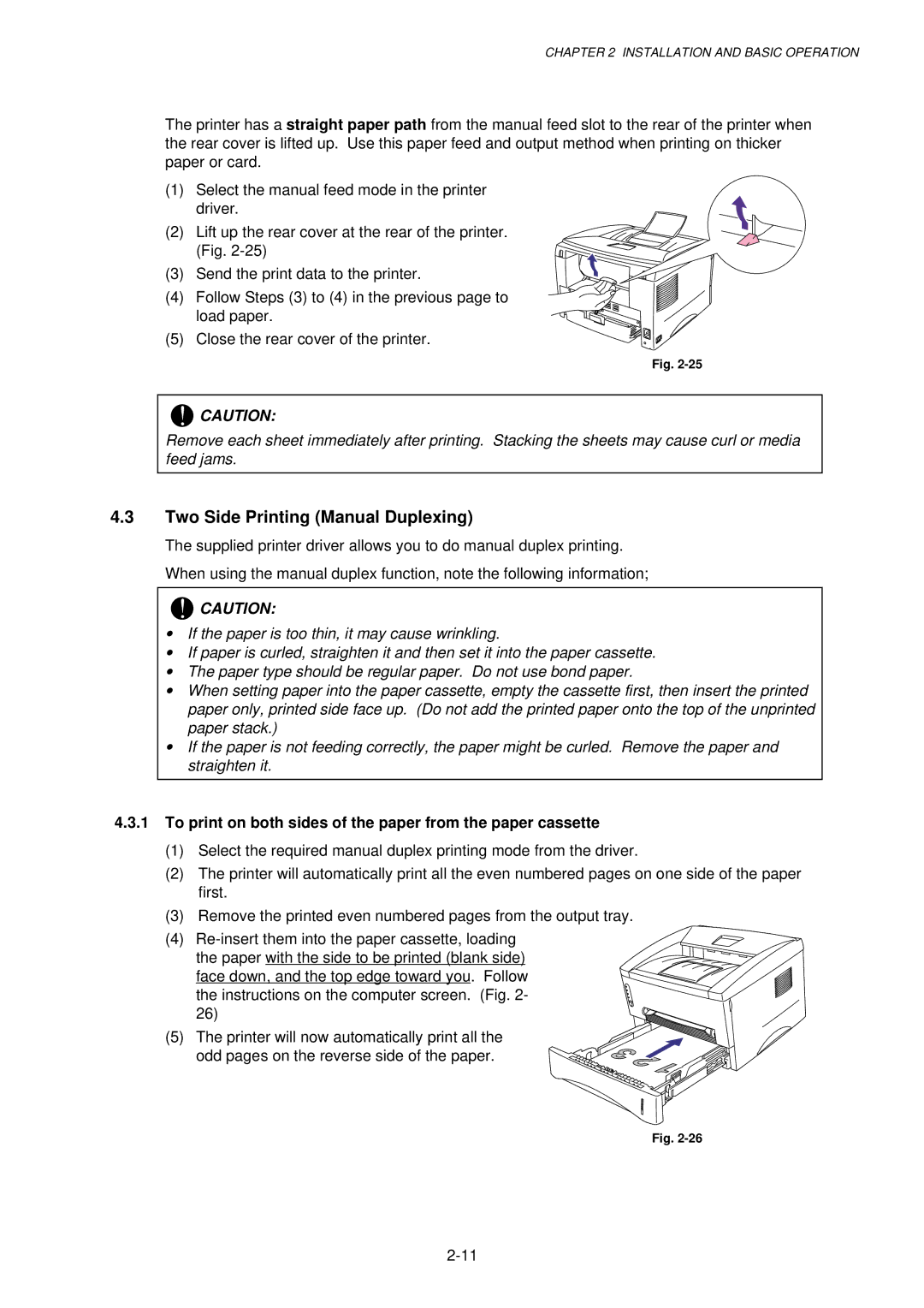 Brother 1250, HL-1030, 1240 Two Side Printing Manual Duplexing, To print on both sides of the paper from the paper cassette 