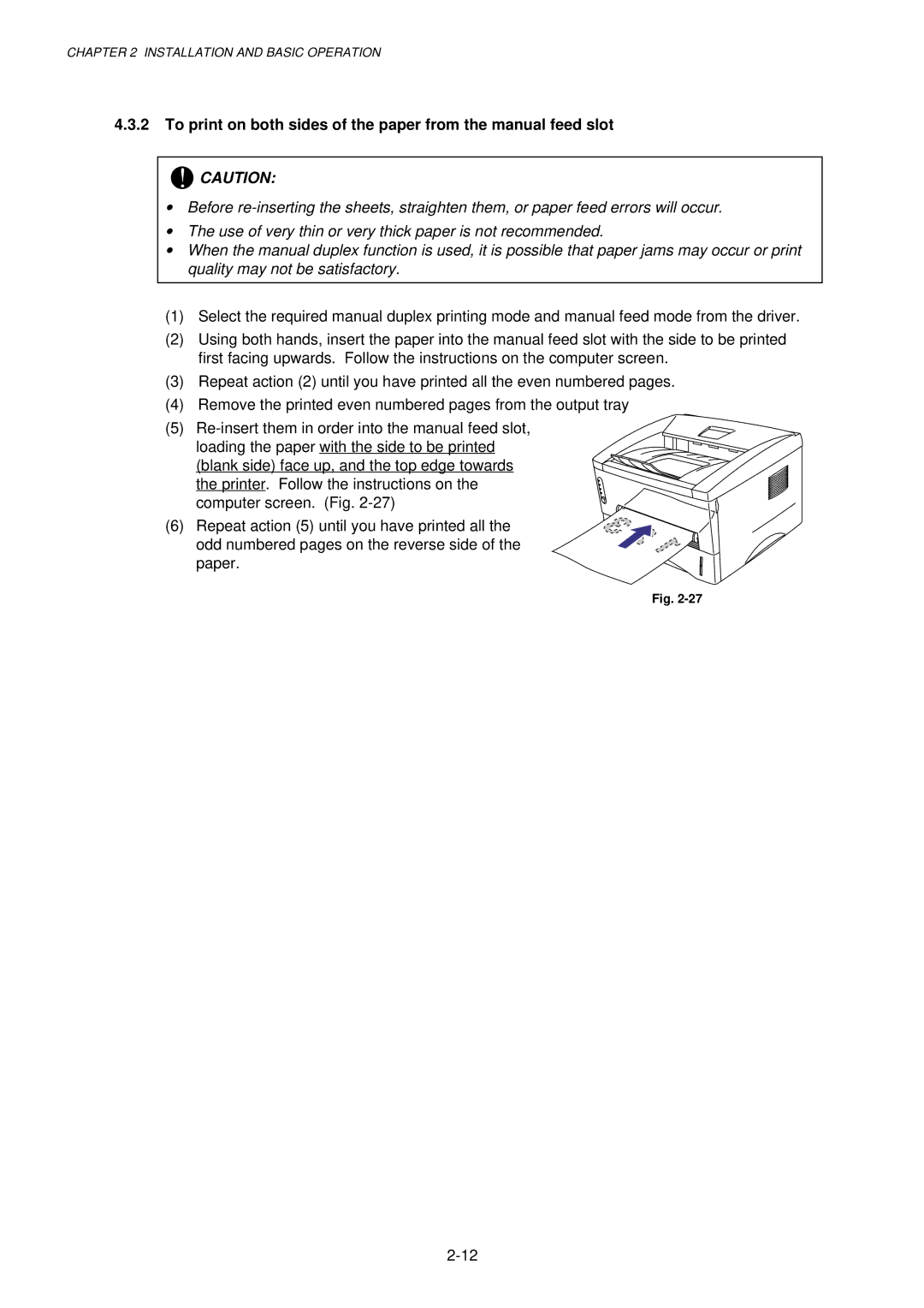 Brother HL-1030, 1240, 1250 service manual Installation and Basic Operation 