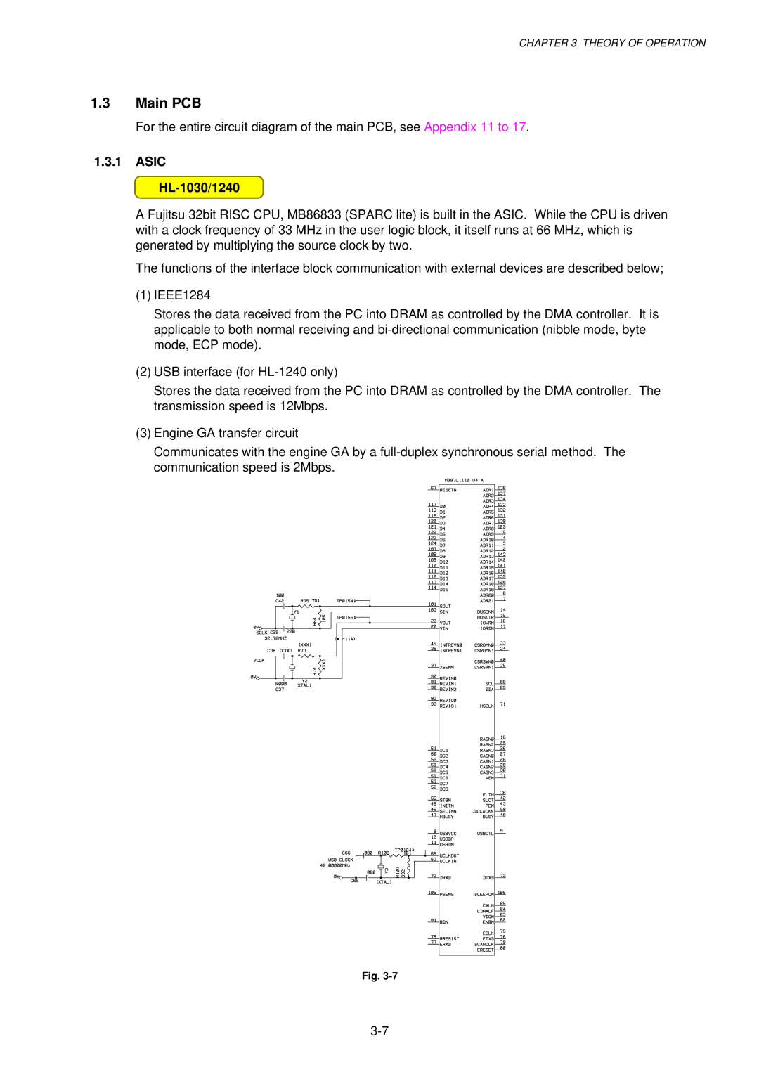 Brother 1250 service manual Main PCB, Asic HL-1030/1240 