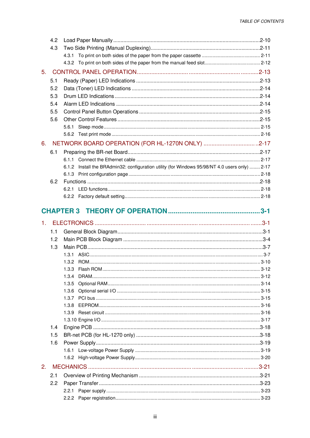 Brother 1250, HL-1030, 1240 service manual Theory of Operation 