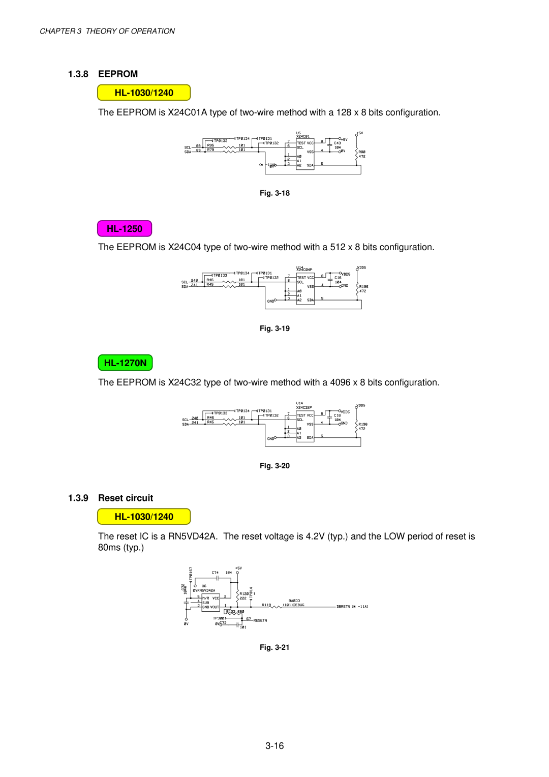 Brother 1250 service manual Eeprom HL-1030/1240, Reset circuit HL-1030/1240 