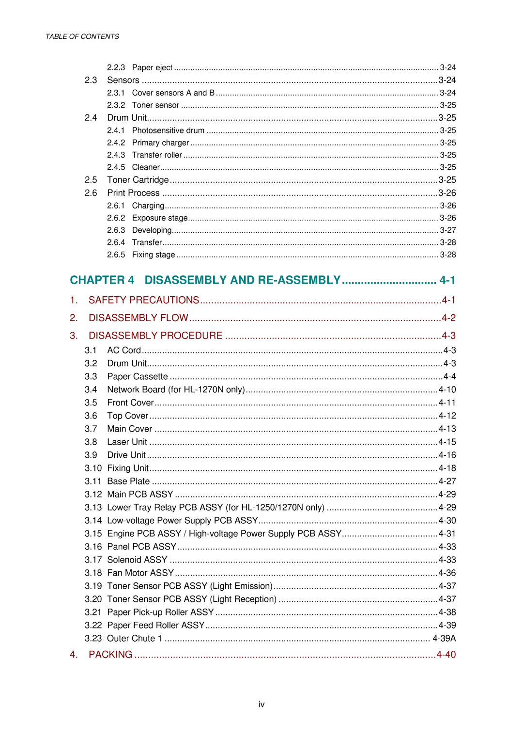 Brother HL-1030, 1240, 1250 service manual Disassembly and RE-ASSEMBLY 