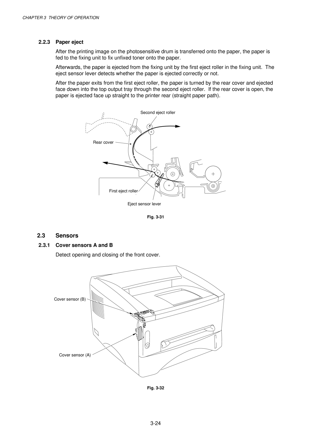 Brother HL-1030, 1240, 1250 service manual Sensors, Paper eject, Cover sensors a and B 