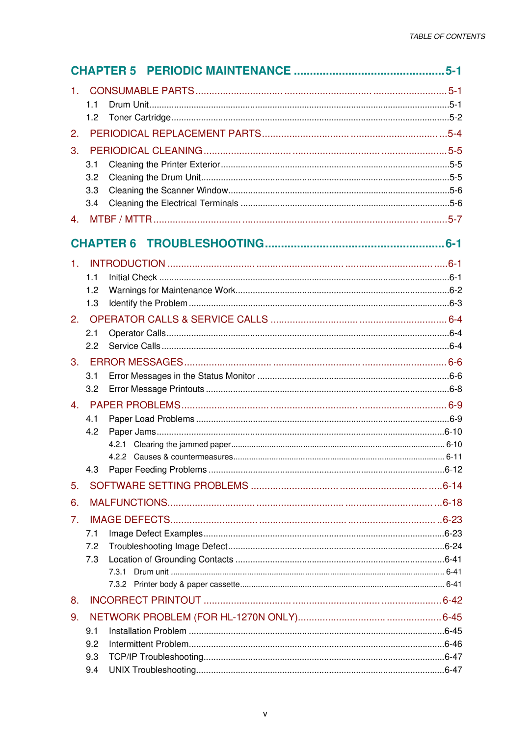 Brother 1240, HL-1030, 1250 service manual Periodic Maintenance, Troubleshooting 