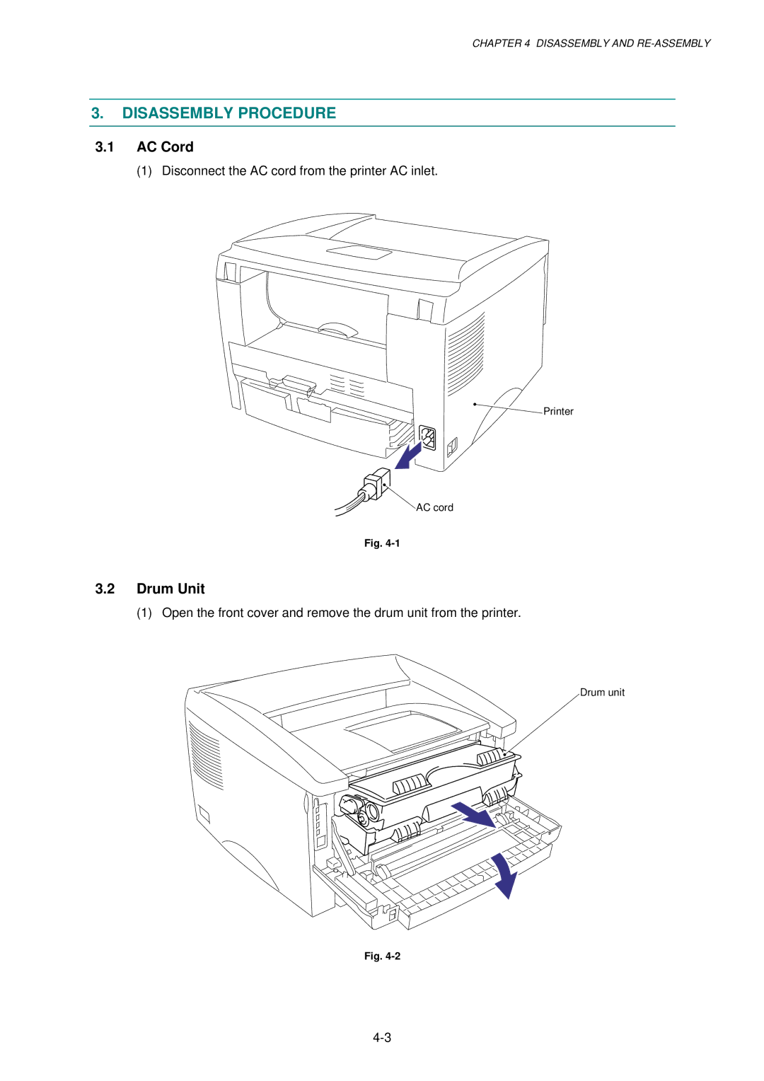 Brother 1240, HL-1030, 1250 service manual Disassembly Procedure, AC Cord 