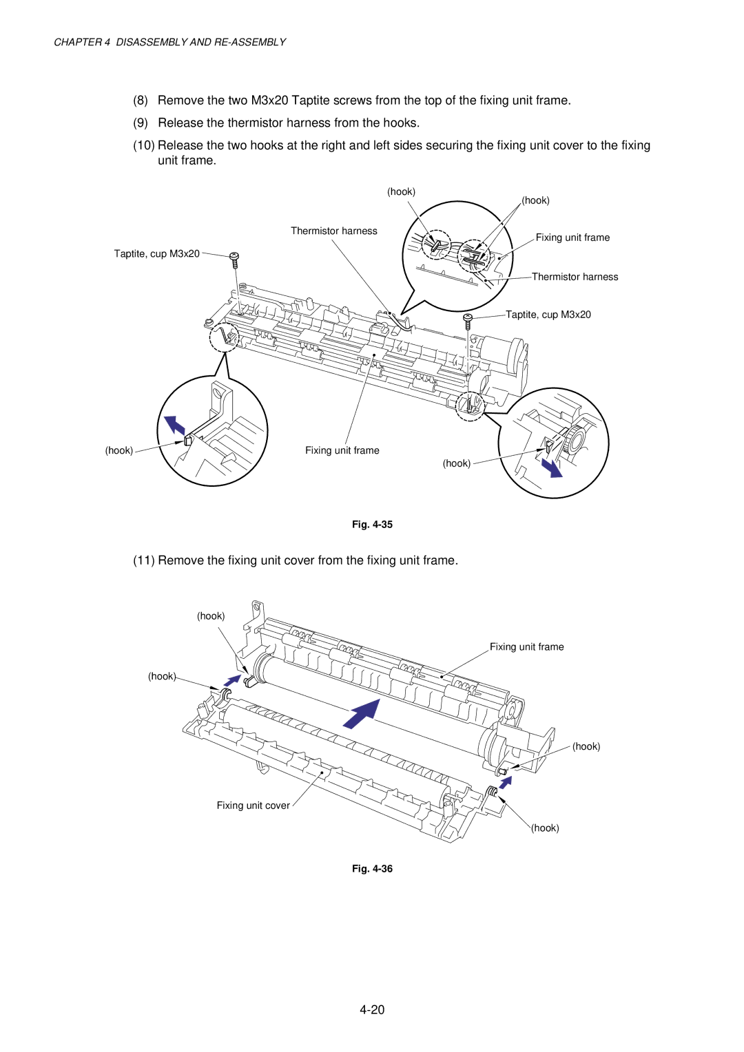 Brother HL-1030, 1240, 1250 service manual Remove the fixing unit cover from the fixing unit frame 