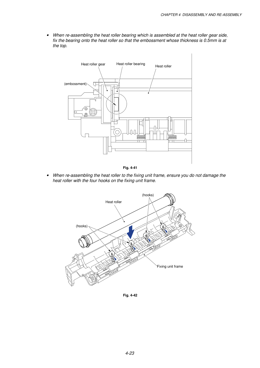 Brother HL-1030, 1240, 1250 service manual Heat roller gear Heat roller bearing Embossment 