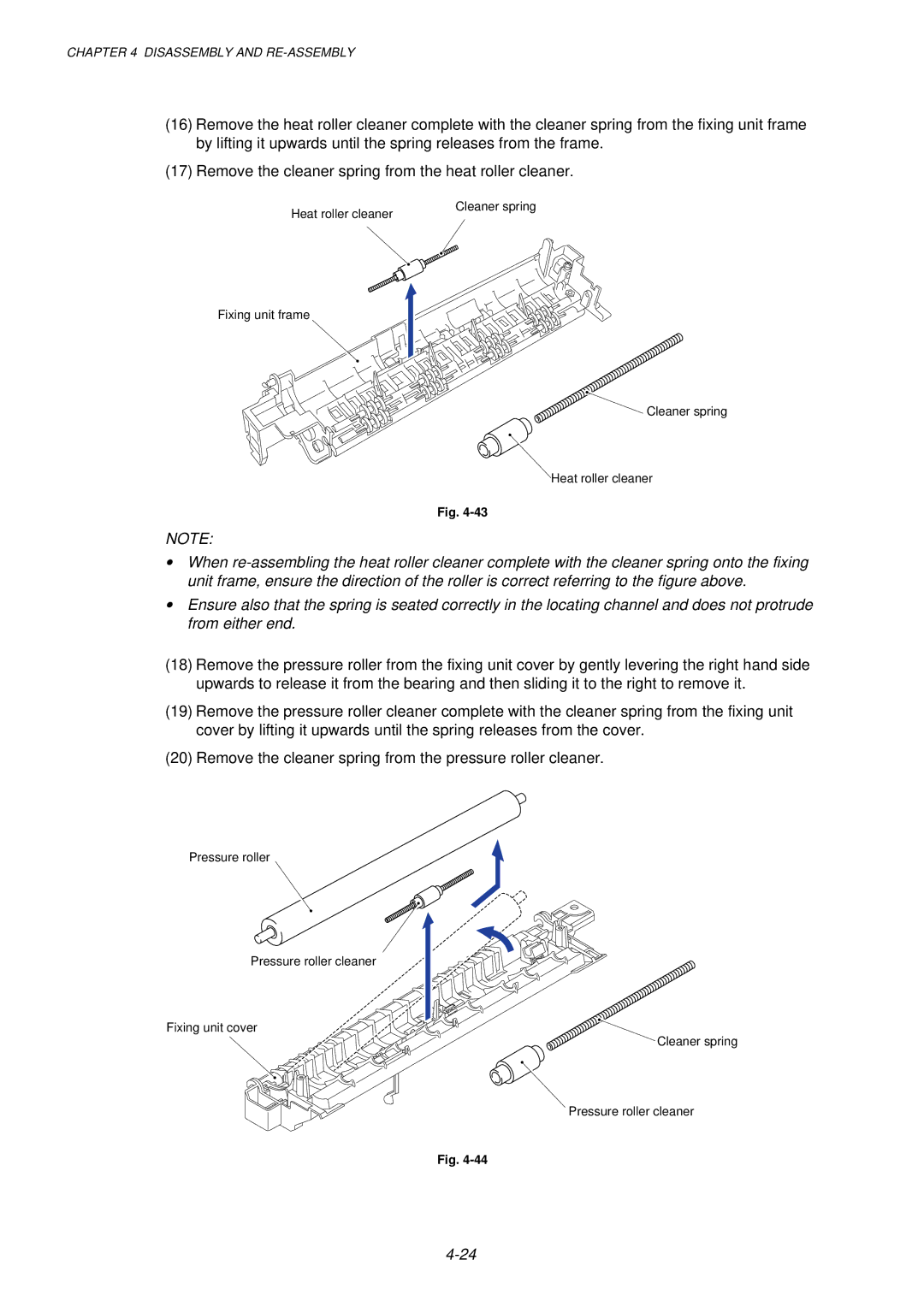 Brother 1240, HL-1030, 1250 service manual Heat roller cleaner Fixing unit frame Cleaner spring 