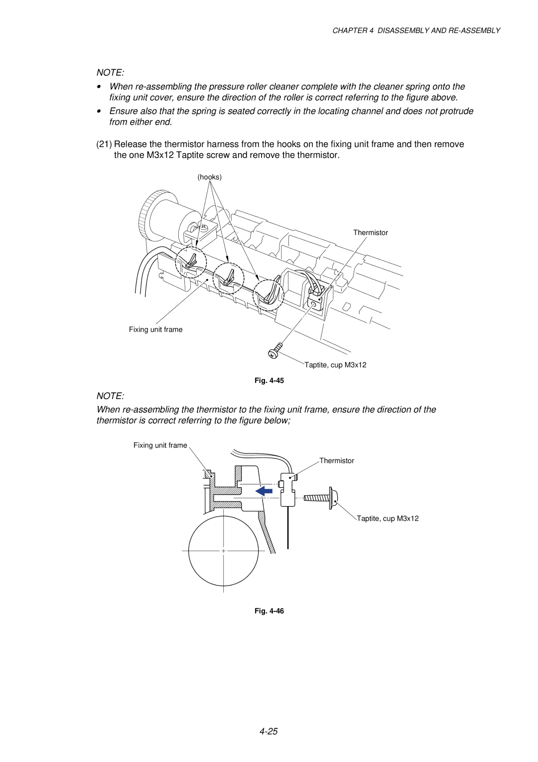 Brother 1250, HL-1030, 1240 service manual Hooks Thermistor Fixing unit frame Taptite, cup M3x12 