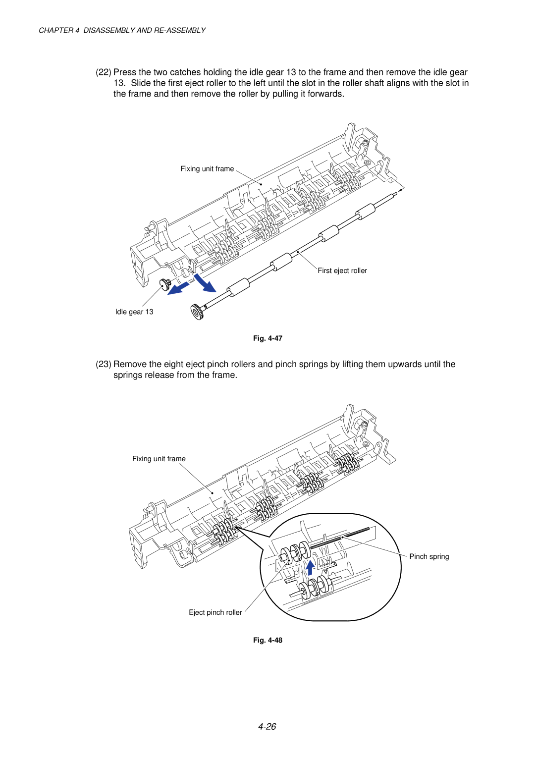 Brother HL-1030, 1240, 1250 service manual Fixing unit frame First eject roller Idle gear 