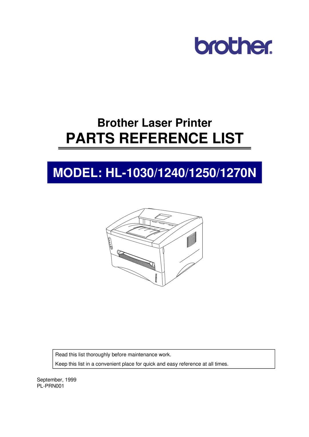 Brother HL-1030 manual Parts Reference List 