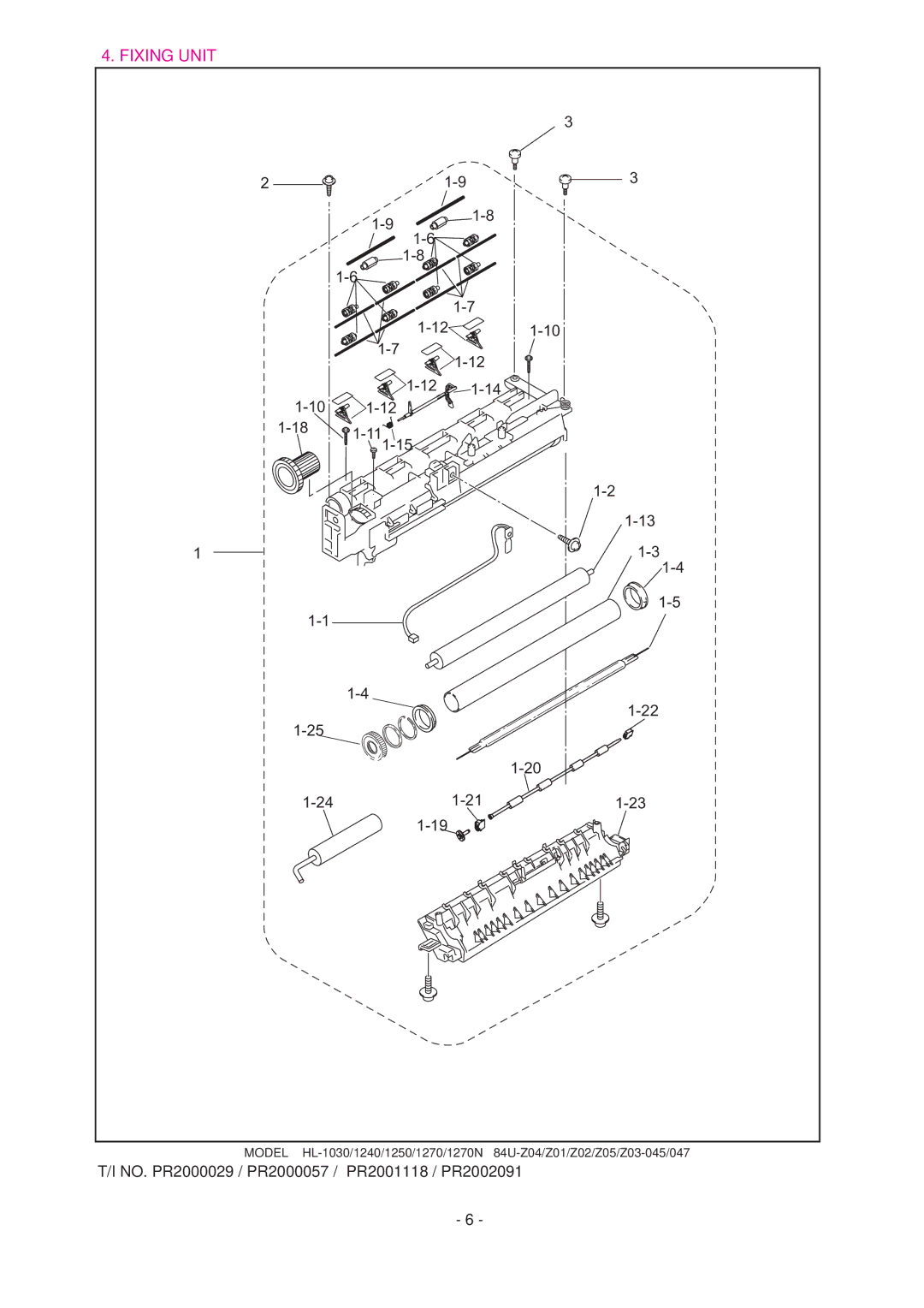 Brother HL-1030 manual Fixing Unit 