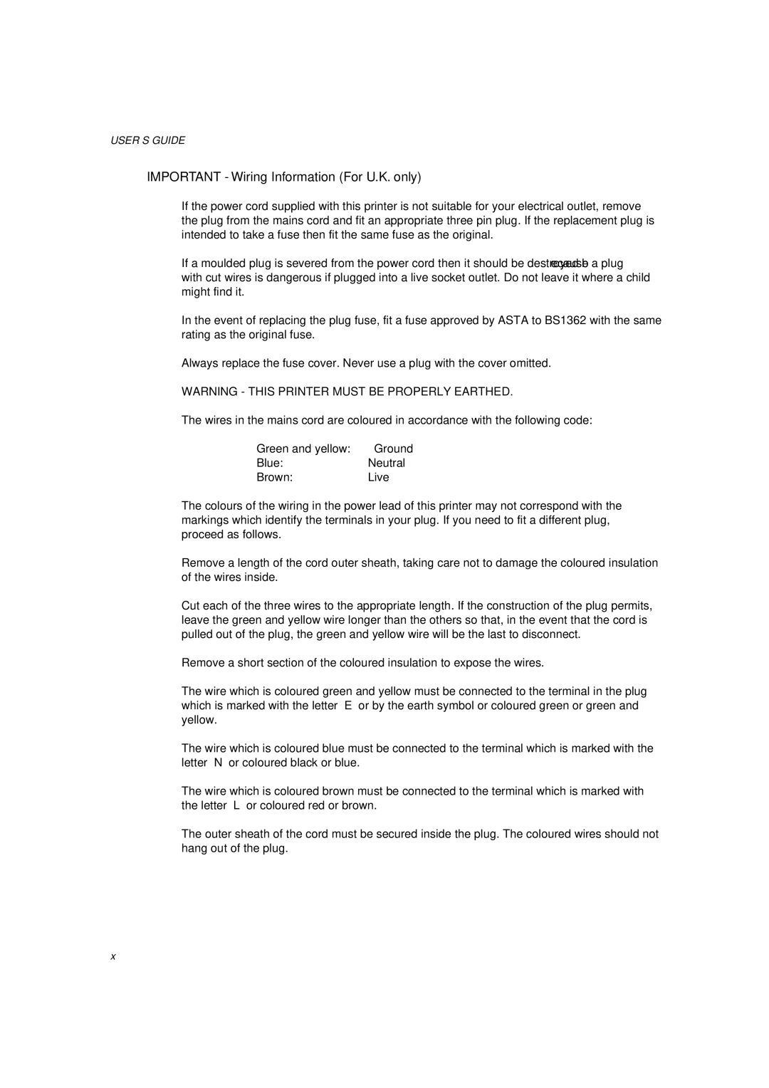 Brother HL-1060 Series manual Important Wiring Information For U.K. only 