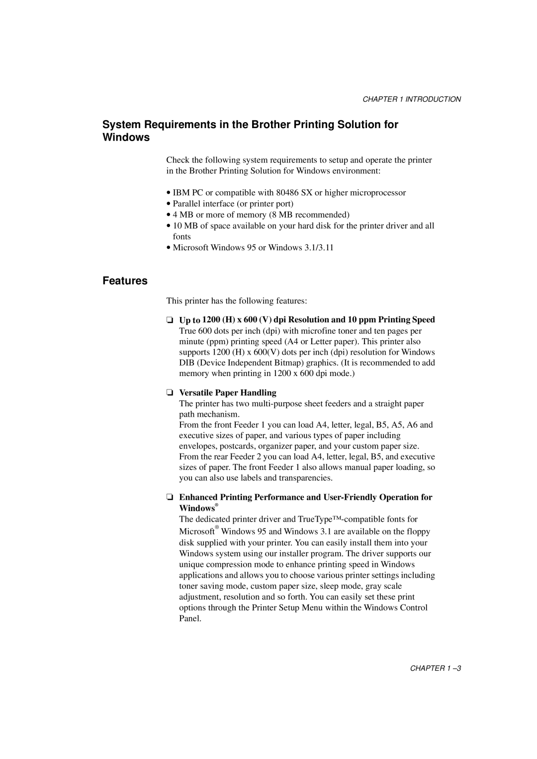 Brother HL-1060 Series manual Features 