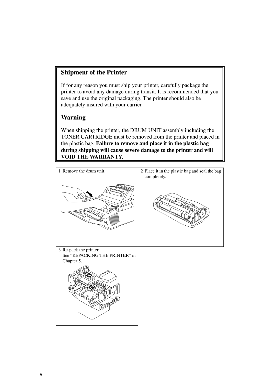 Brother HL-1060 Series manual Shipment of the Printer 