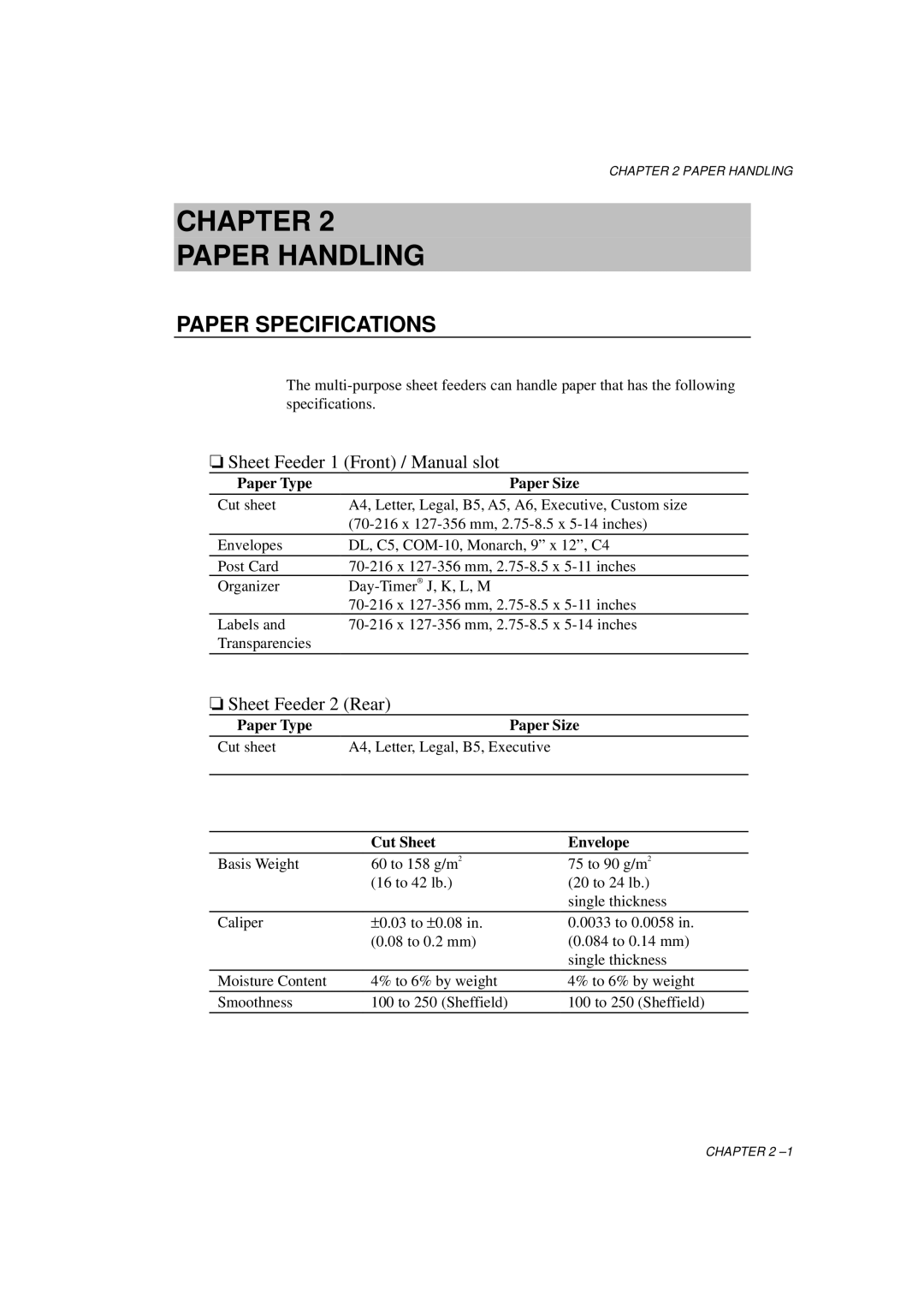 Brother HL-1060 Series manual Paper Specifications, Paper Type Paper Size 